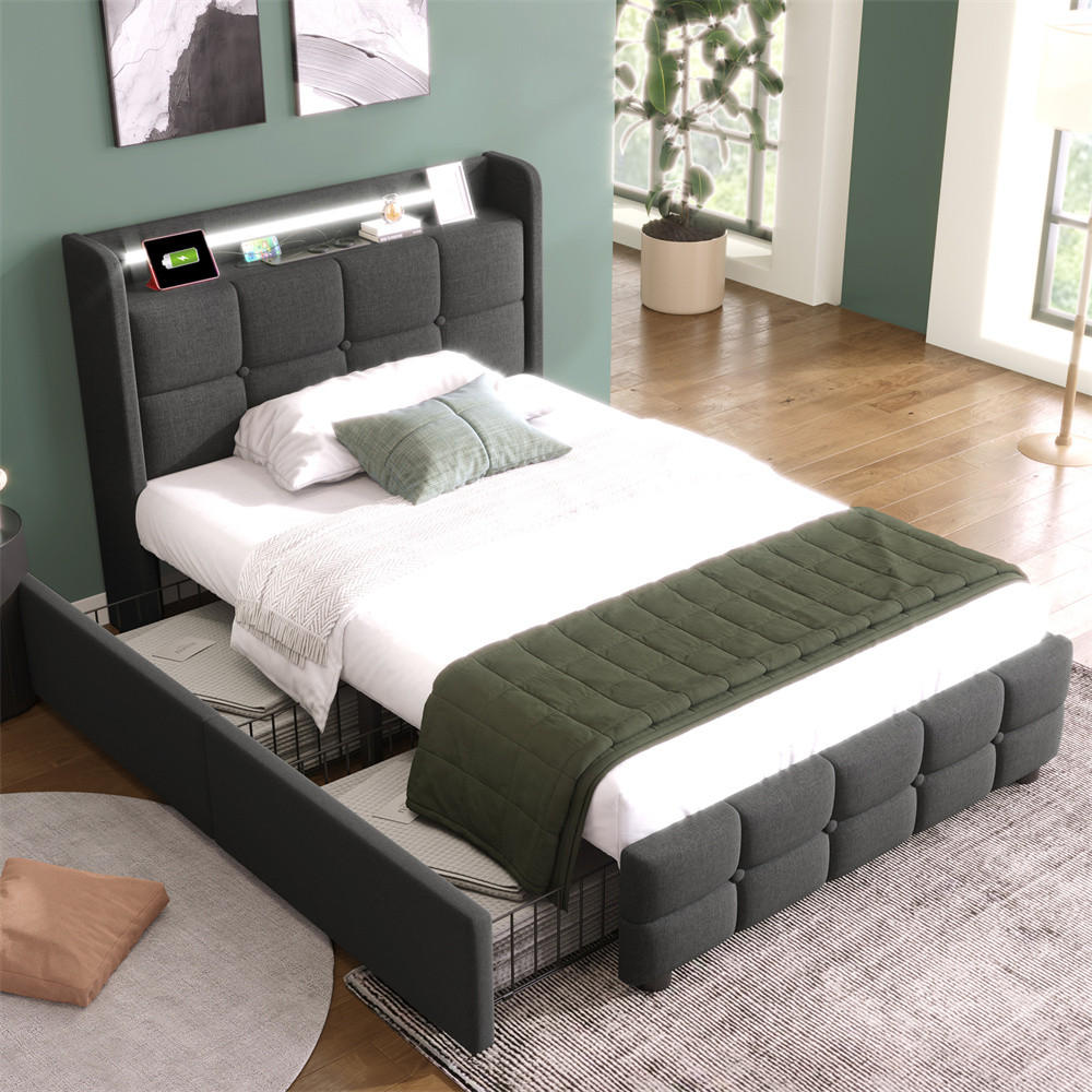 POLSTERBETT 90/200 cm in Grau - Grau, Holz/Textil (90/200cm) - KOMHTOM