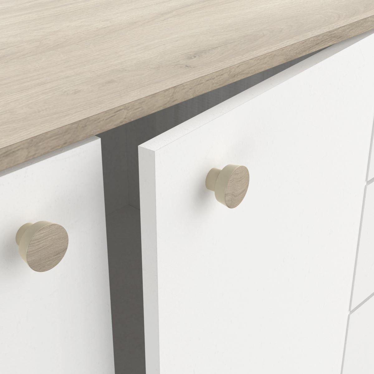 SIDEBOARD mit 3 Türen und 2 Schubladen, Kronberg Eiche Dekor und Weiß - L119,6 cm - Eschefarben, Holzwerkstoff (41.9/85.1/119.6cm) - Calicosy