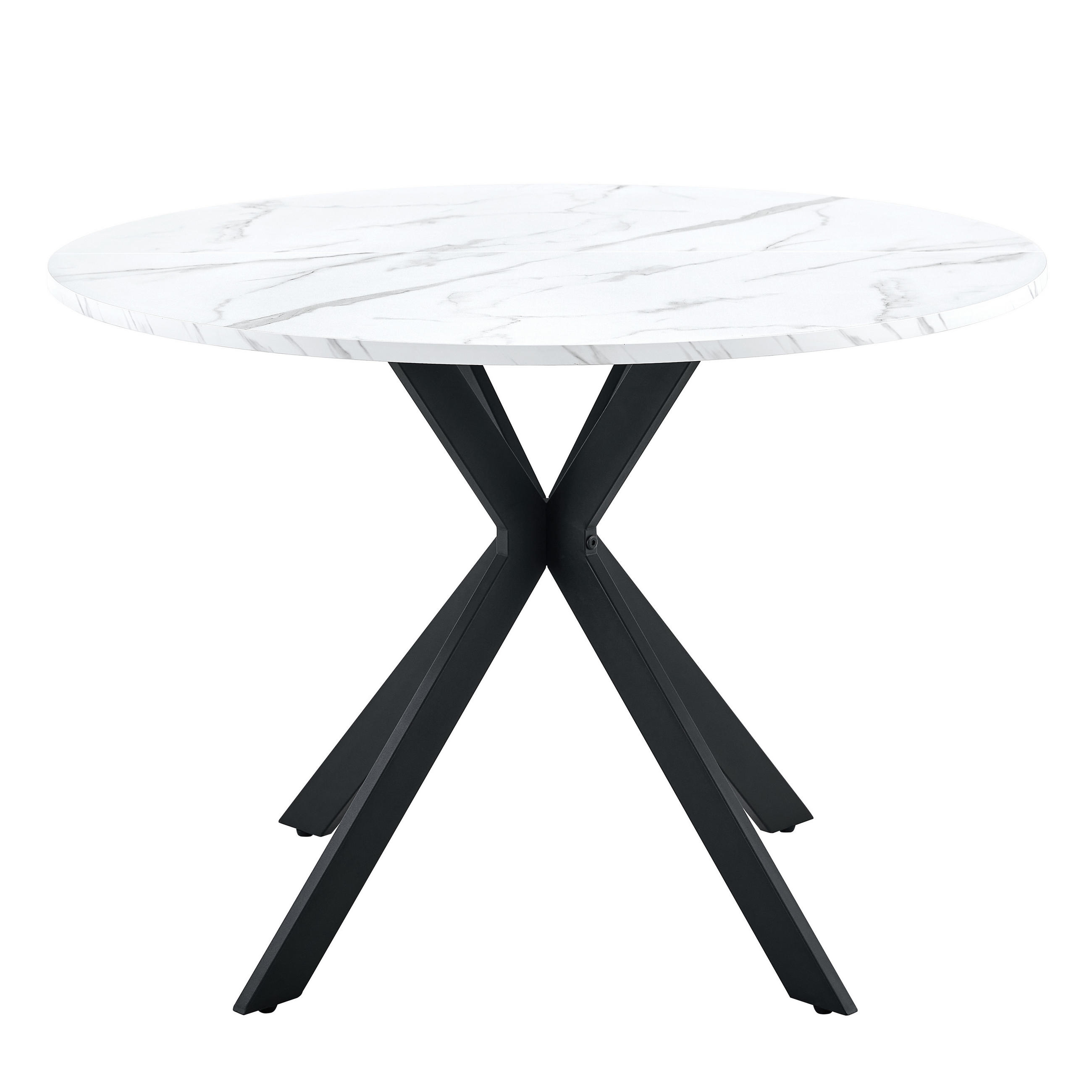 ESSTISCH runder Weiß mit schwarzem X-förmigem Gestell 110/110/75 cm - Weiß, Holz (110/110/76cm) - Oxeza
