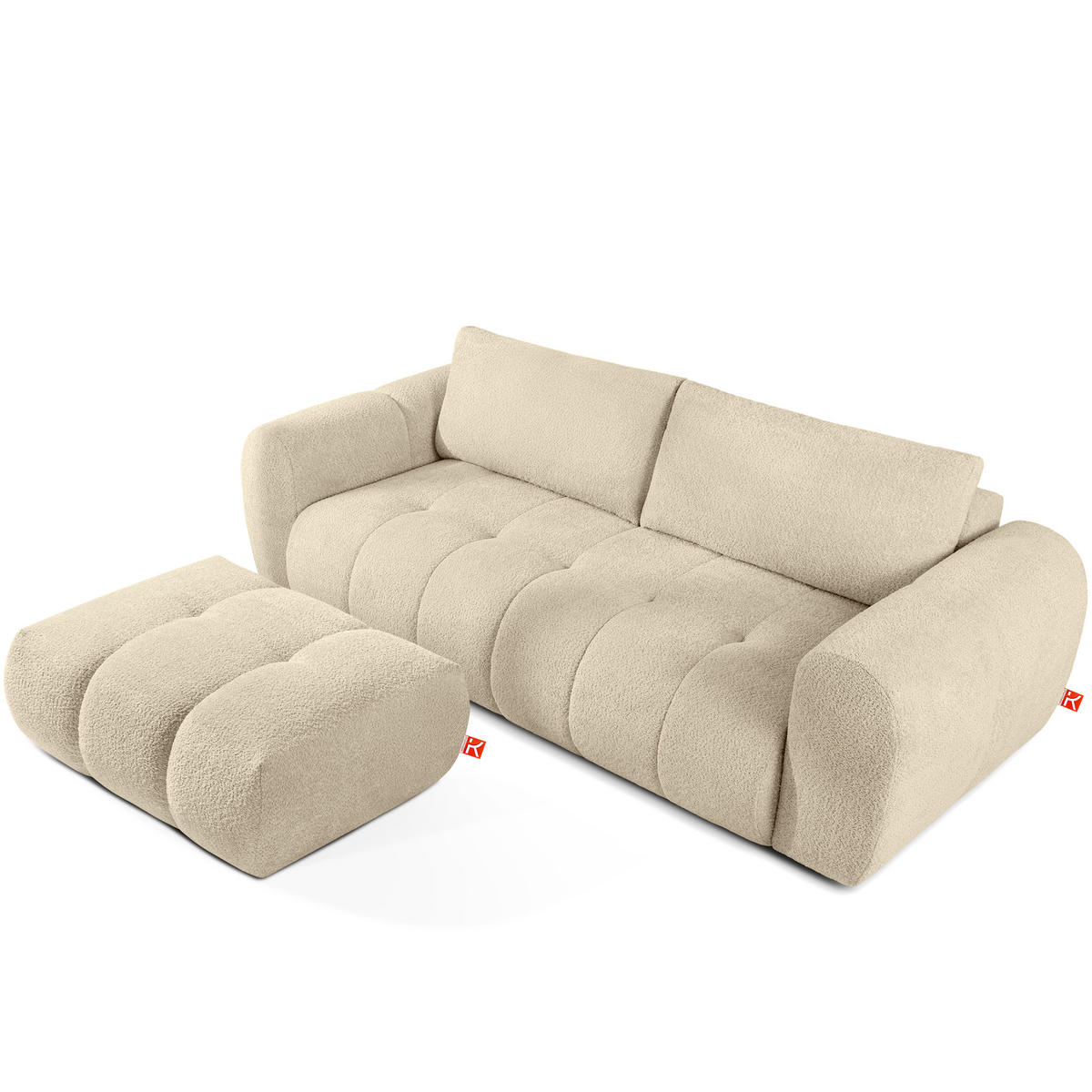 SOFA LIRA mit Pouf, Hellbeige, Bouclé - Beige, Holz/Holzwerkstoff (96/43/50cm) - KONSIMO®