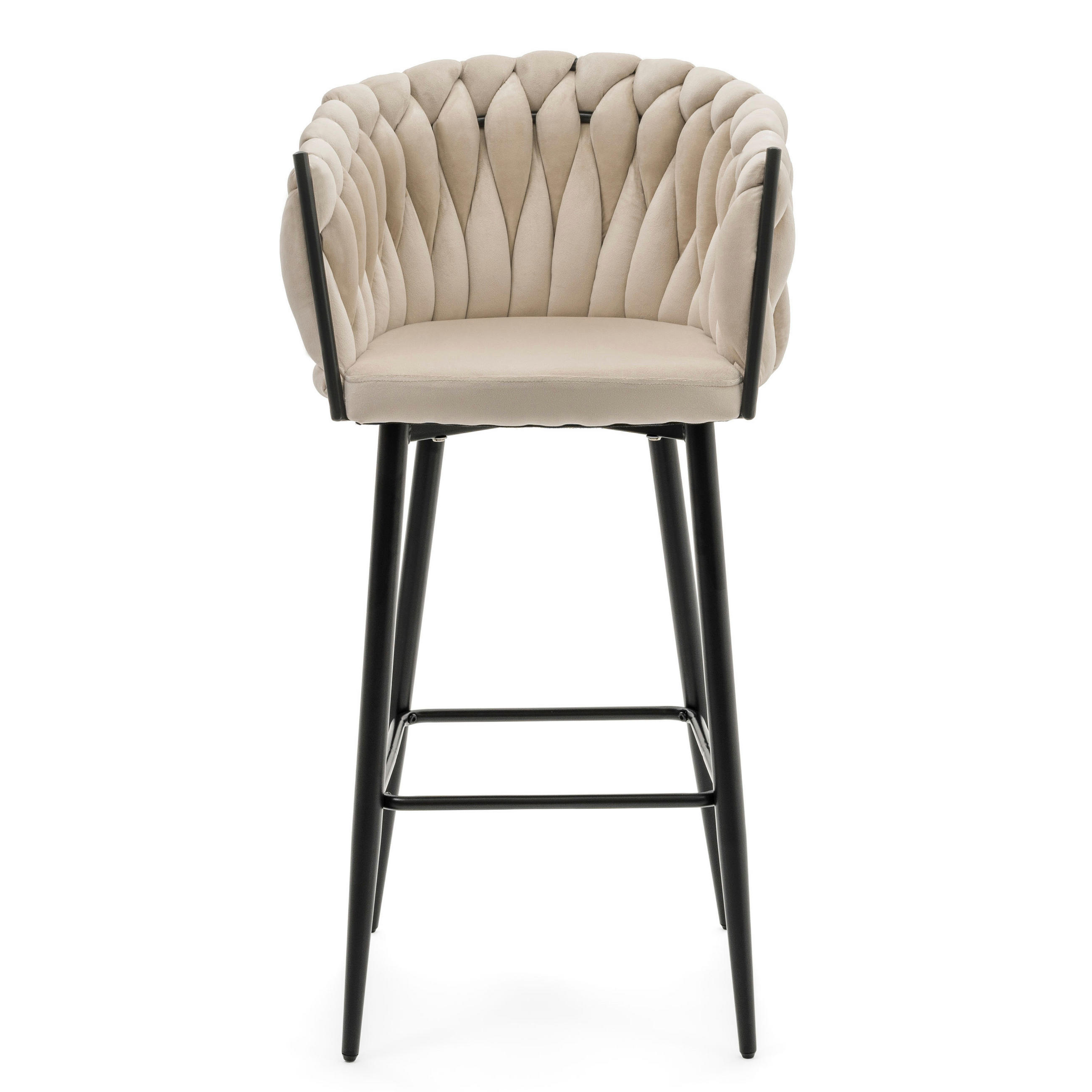 BARHOCKER LATINA gepolsterter mit Steppung - beige - Samt Velour - Ecru/Schwarz, Metall (54/105/55cm) - NEW HOME