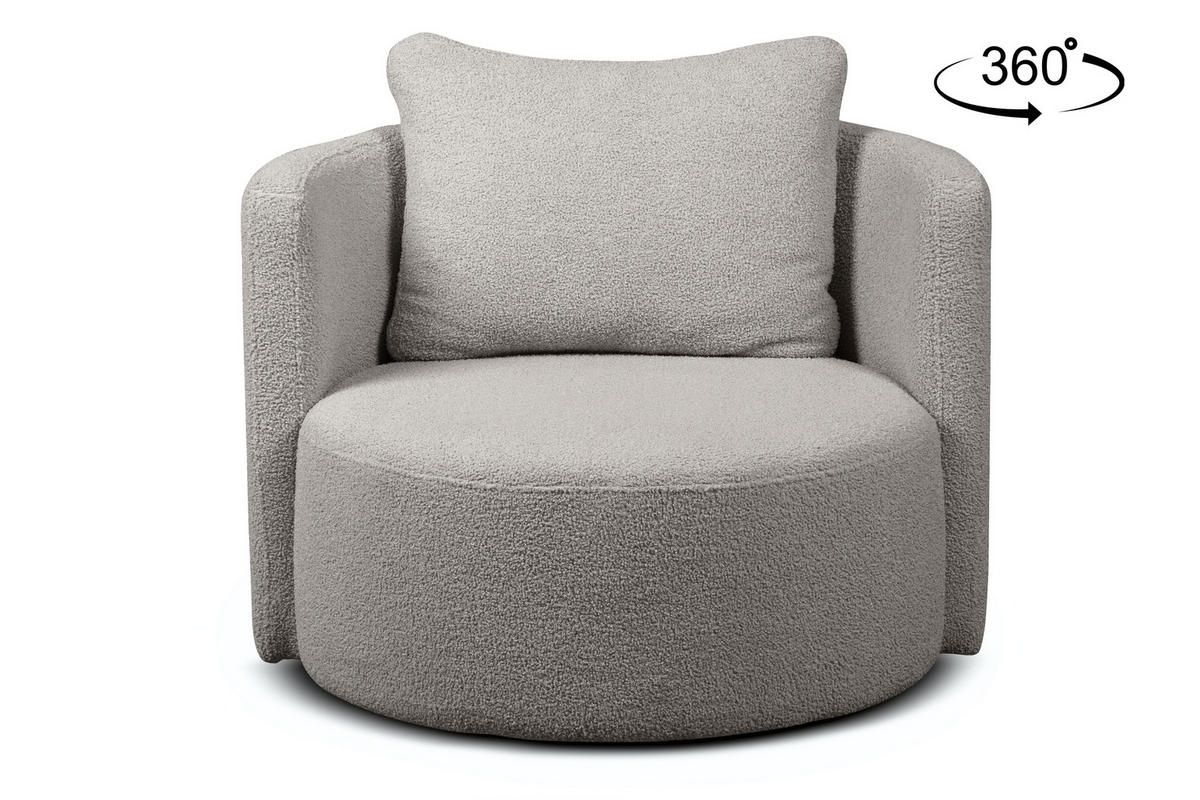 DREHSESSEL-SET RAGGI inkl. Sitzhocker, Boucle, Hellgrau - Hellgrau, Textil (92/75/80cm) - KONSIMO®