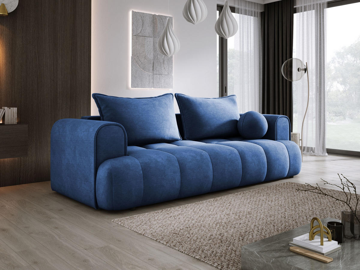 SOFA COCO SCHLAFSOFA mit Bettfunktion, CLOUD Stoffbezug, 2-Sitzer, freistehend, Größe: 250x105x90 cm, Blau - Blau, Holz/Textil (250/90/105cm) - DomoHome