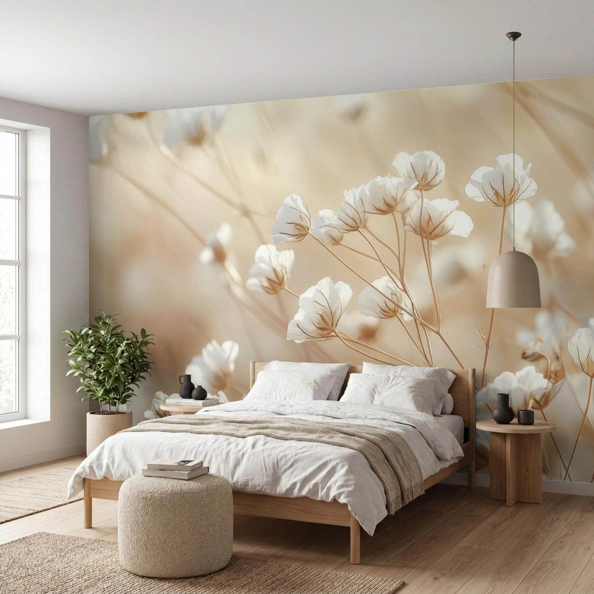 TAPETE - Wild - Blumen - Weiß - 350x200 cm - Creme, Papier (350/200cm) - OnlyWow
