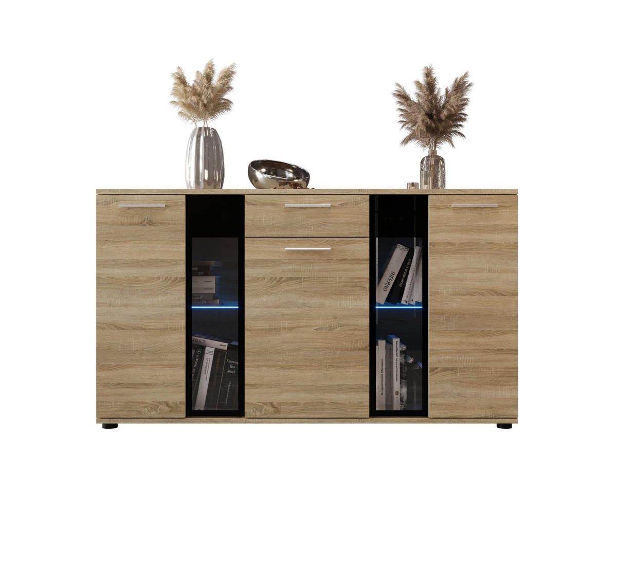 KOMMODE London LSK mit 3 Türen, Sideboard in Farbe: Hellbraun, Größe: 140 x 80 x 40 cm - Hellbraun, Holzwerkstoff (140/80/40cm) - O-Sofa