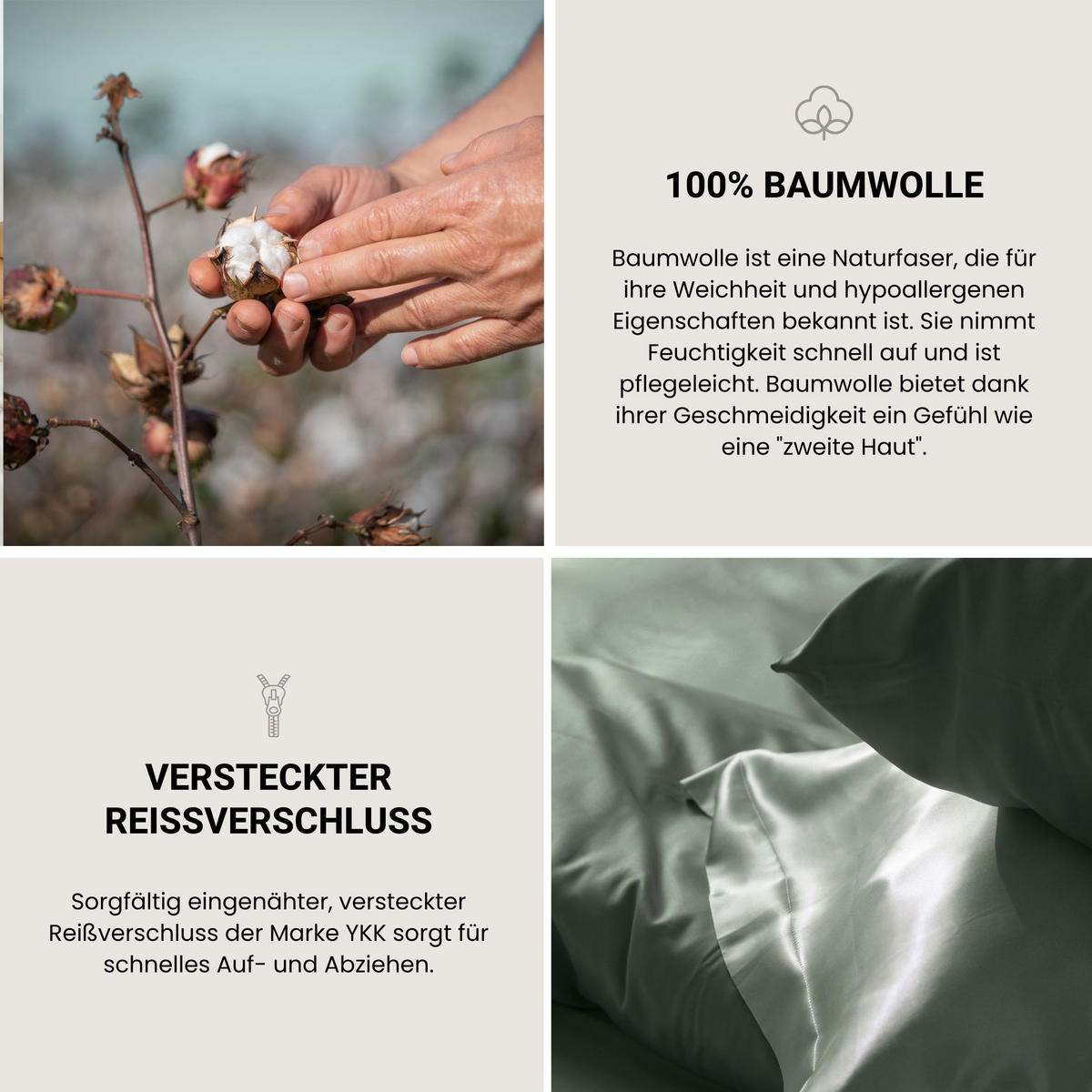 BETTWÄSCHESET Ella - Baumwollsatin - 2-teilig - 155 x 220 cm - Dunkelgrün - Dunkelgrün, Textil (155/220cm) - SCHIESSER