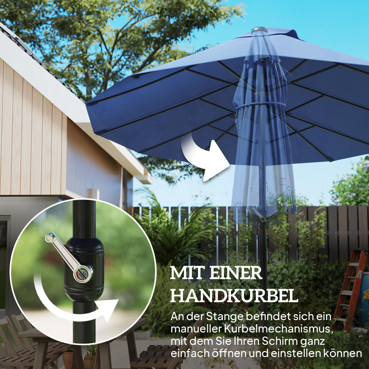 SONNENSCHIRM, Gartenschirm, Marktschirm, Doppelsonnenschirm, Terrassenschirm, Blau, Oval - Blau, Metall (270/460cm) - Outsunny