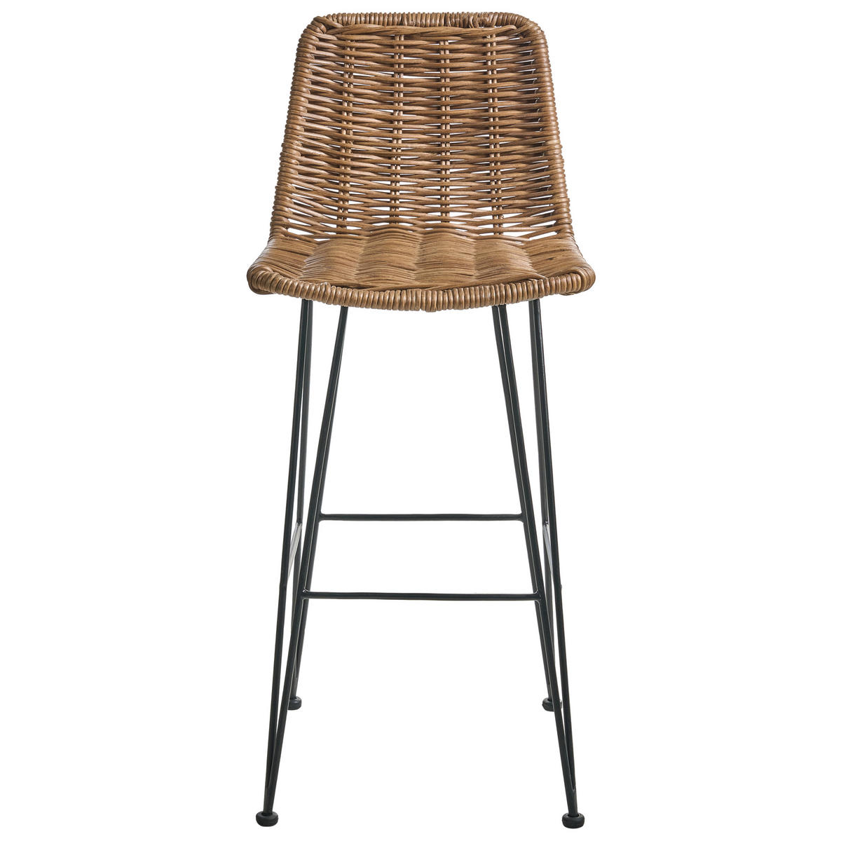 BARHOCKER 2er-Set Rattan Braun Cassita - Schwarz/Braun, Holz (43/100/50cm) - Beliani