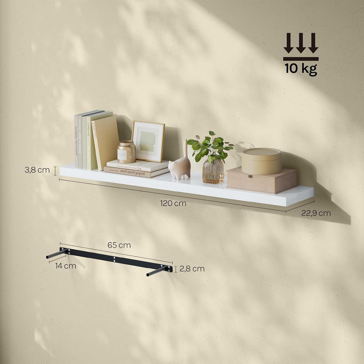 WANDREGAL Freischwebend Weiß 120B x 22,9L x 3,8H - Weiß Hochglanz, Holz (120/3.8/22.9cm) - Woltu