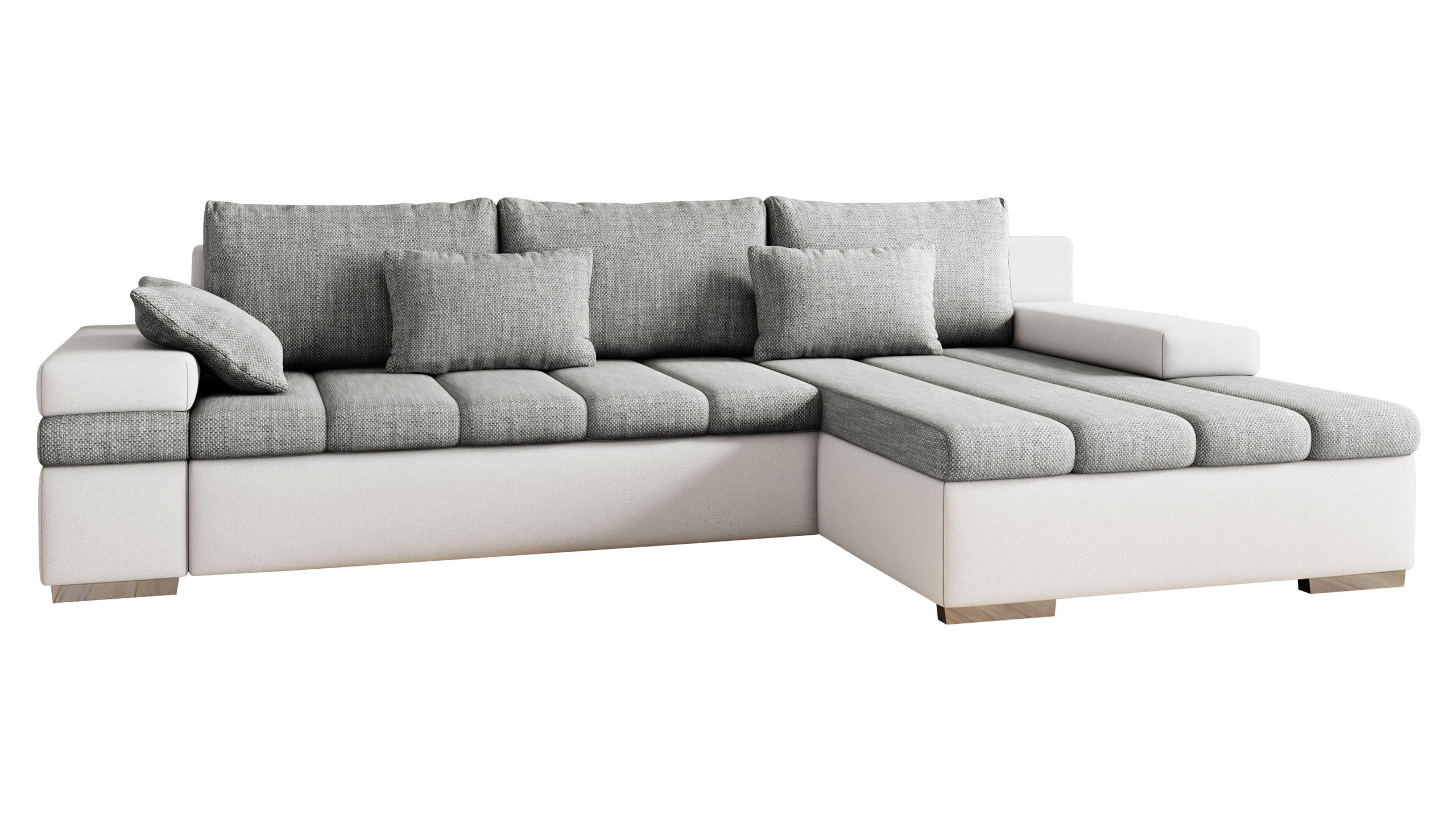 ECKSOFA Bangkok, Seite: Rechts - Silberfarben/Weiß, Holz/Textil (310/175cm) - MIRJAN24