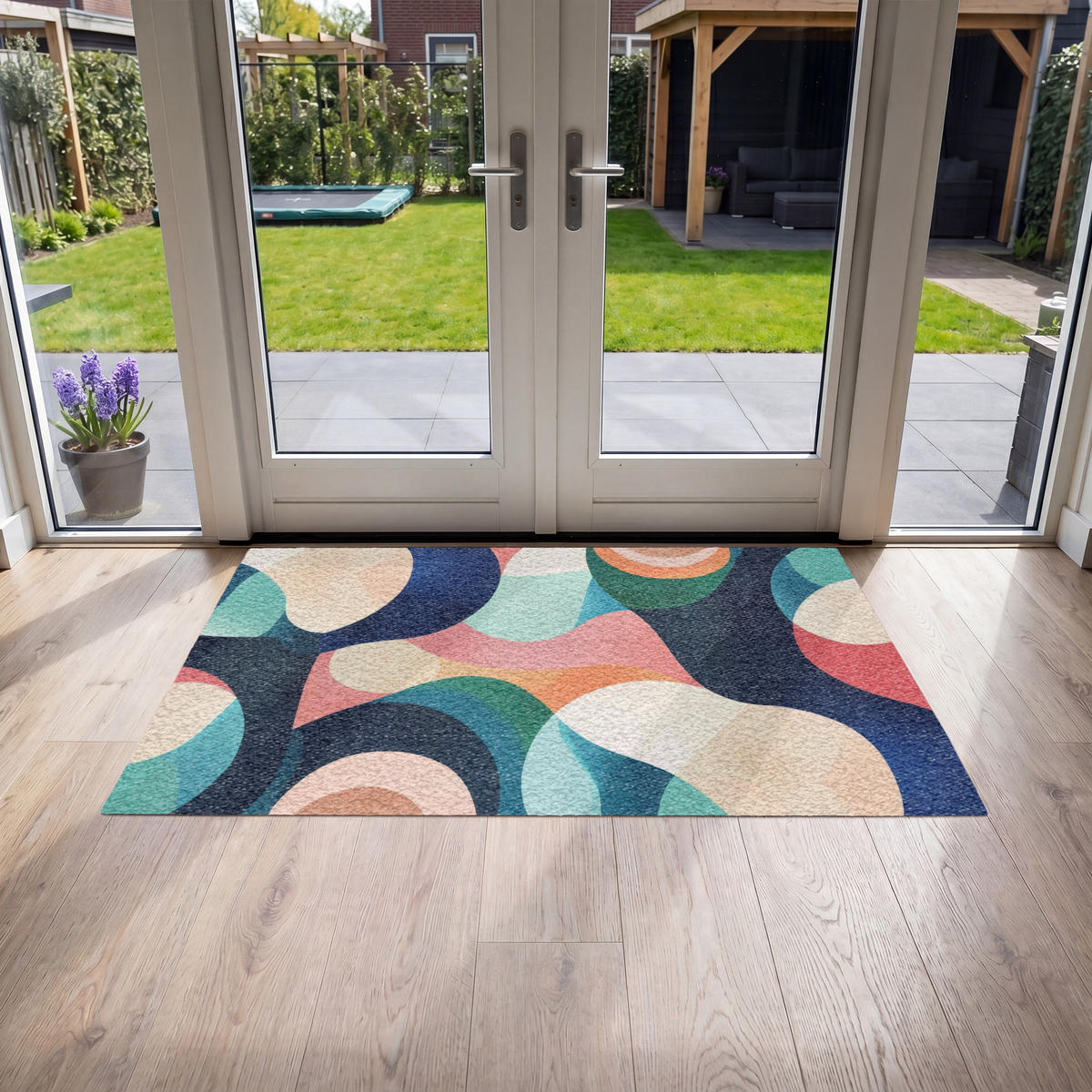 FUSSMATTE Abstrakt - Blau - Rosa Fußabtreter 150x90 cm - Multicolor, Kunststoff (150/90cm) - MuchoWow
