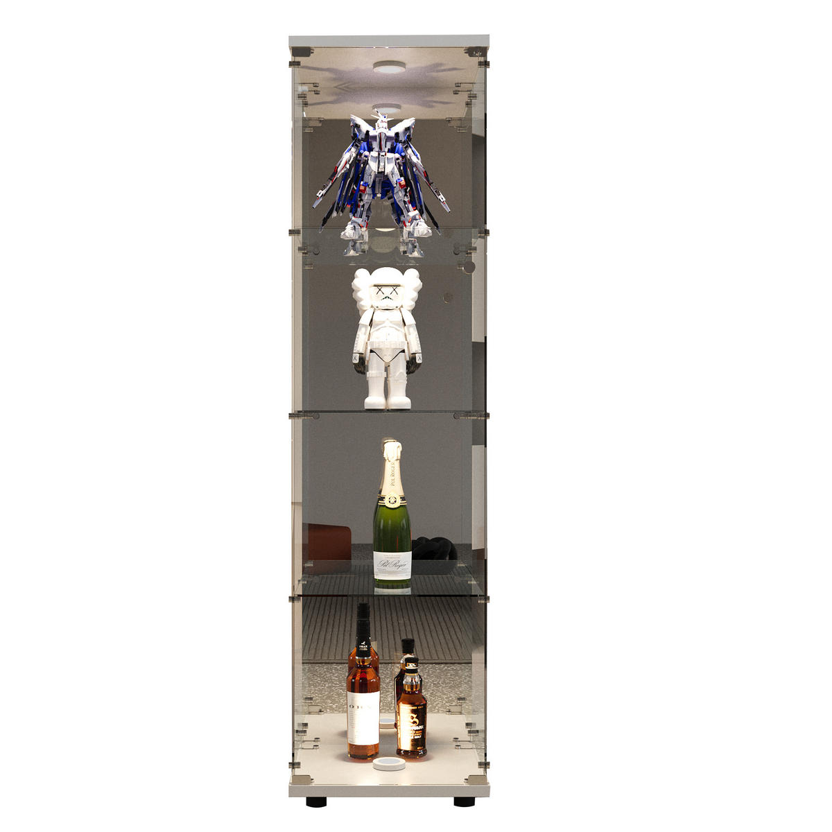 VIT glasvitrin med fyra hyllplan, spegelblank baksida och knackningslampa. - Vit, Glas (36.5/164/42.5cm) - SHOPENTRA