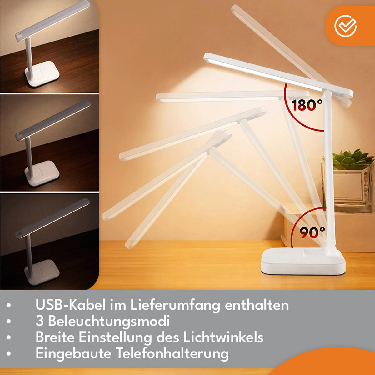 SCHREIBTISCHLEUCHTE, Schreibtisch Tischlampe LED - Weiß, Kunststoff (22.5/13/27.5cm) - KRUMAD