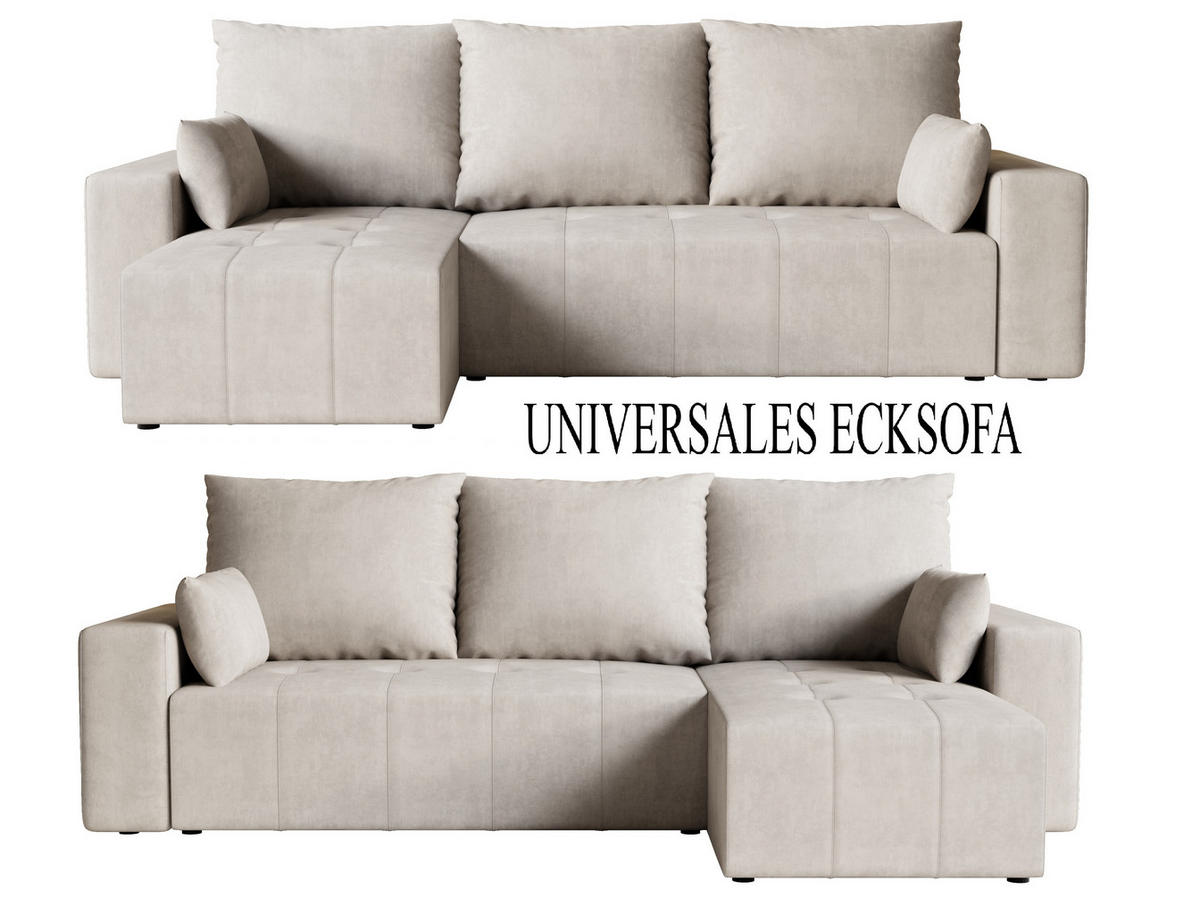 ECKSOFA Tico mit Bettkasten und Schlaffunktion, L-Form/XL-Form, Velourstoff, Universal - Weiß, Holzwerkstoff (246/145cm) - 4ALL HOME