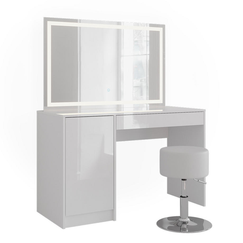 MASUTA DE TOALETA Sherry Alb/alb lucios 119.8 cm cu oglinda LED si taburet