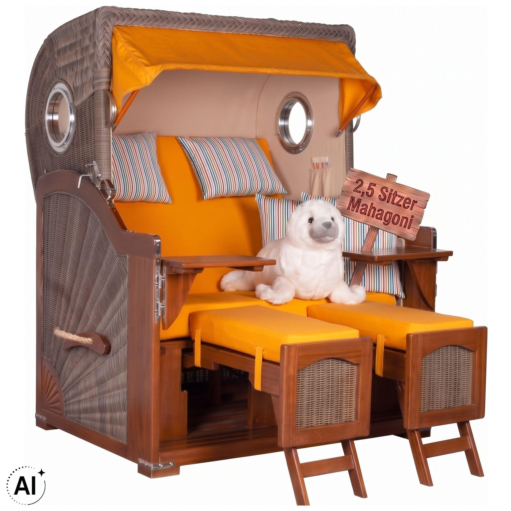 STRANDKORB XXL Düne Grande 2,5 Sitzer - Gelb/Braun, Metall (142/170/95cm) - Mr. Deko