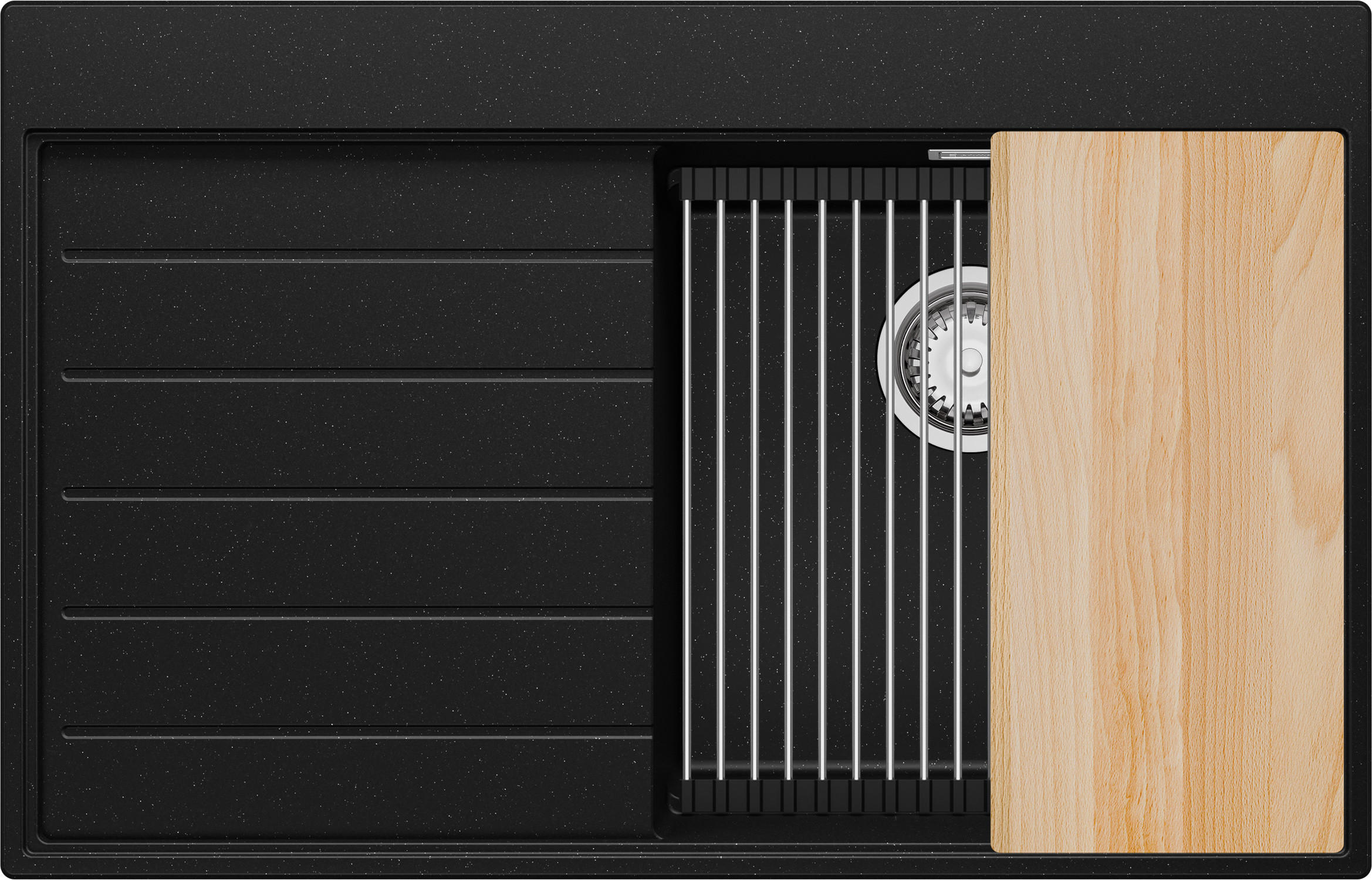 SPÜLBECKEN Sydney, 2-er set Schwarz Metallic 78/50 cm 1 Becken + Ablauf-Set + Küchenzubehörset ab 45er Unterschrank - Chromfarben/Schwarz Hochglanz, Kunststoff (78/20/50cm) - Primagran