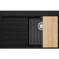 SPÜLBECKEN Sydney, 2-er set Schwarz Metallic 78/50 cm 1 Becken + Ablauf-Set + Küchenzubehörset ab 45er Unterschrank - Chromfarben/Schwarz Hochglanz, Kunststoff (78/20/50cm) - Primagran