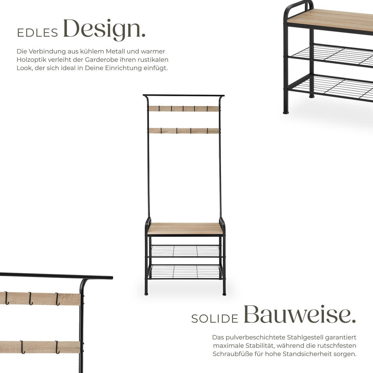 GARDEROBENSTÄNDER Wichita, inklusive Kippschutz, 73,5 x 36 x 184 cm, Industrial Holz hell, Eiche Sonoma - Naturfarben, Textil (36/184/73.5cm) - tectake