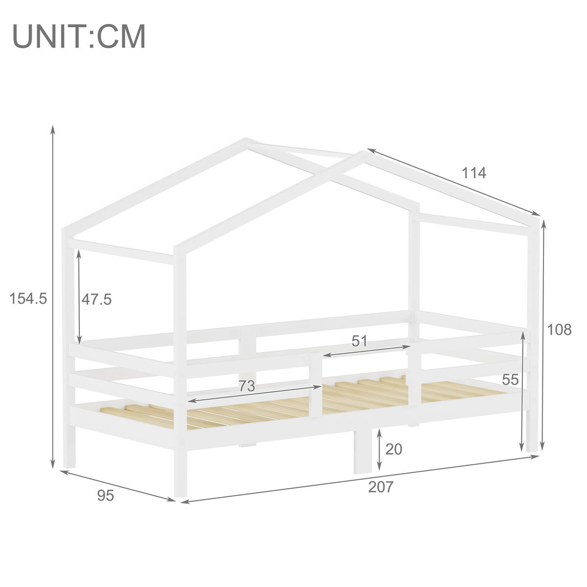 HAUSBETT 90/200 cm mit Rausfallschutz, DE-41909, in Weiß - Weiß, Holzwerkstoff (90/200cm) - ComfortXL