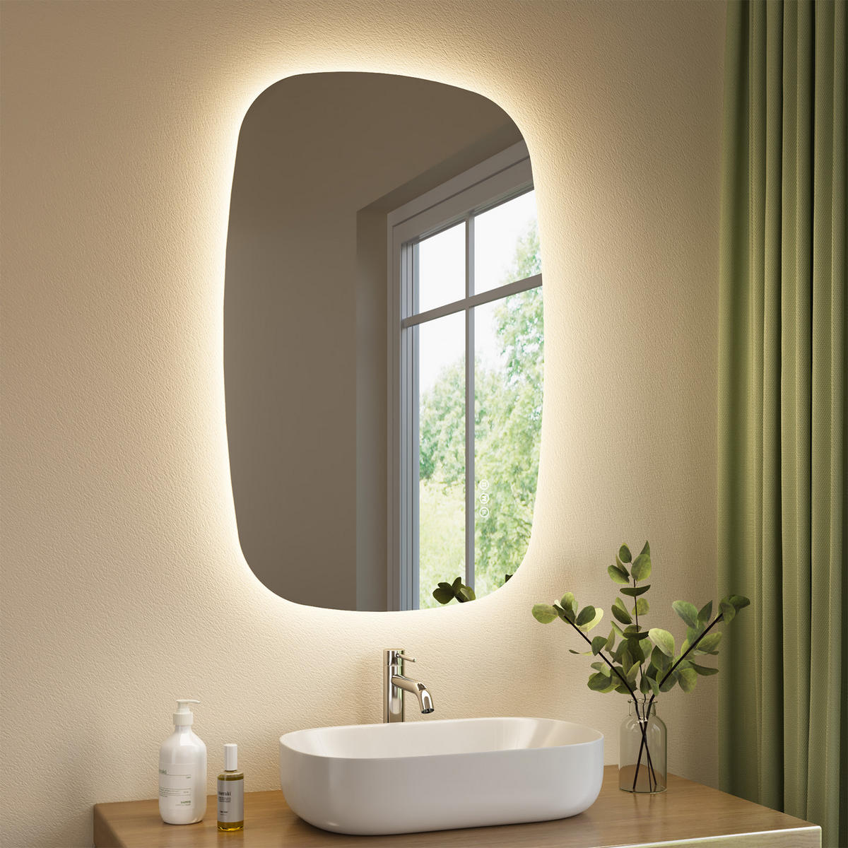 BADSPIEGEL MIT BELEUCHTUNG 70/45 cm Oval mit dimmbarer LED-Beleuchtung und Antibeschlag - Transparent, Glas (45/70/2.5cm) - S'AFIELINA