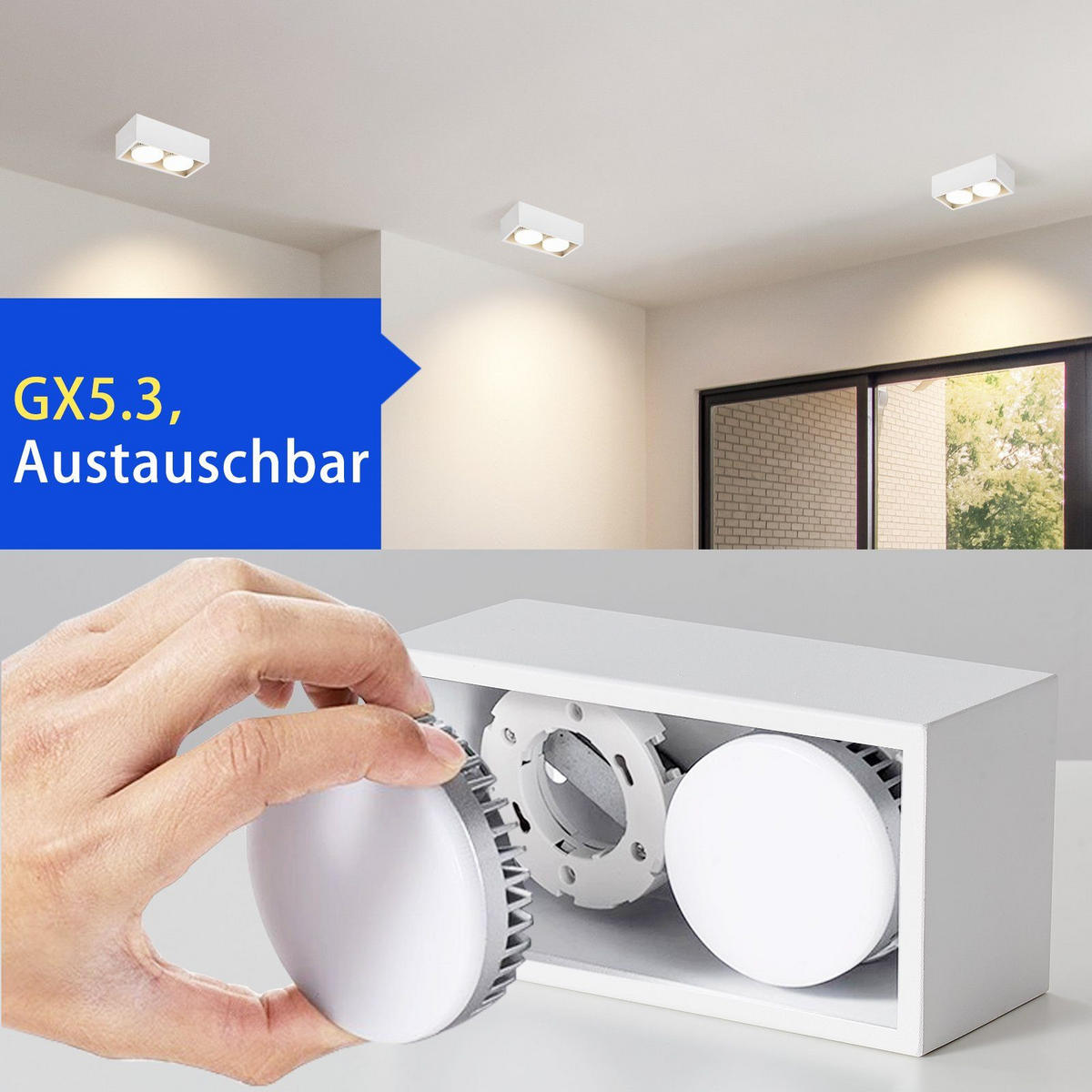 LED Deckenstrahler 2 Flammig Aufputz LED Deckenspots - Aufbaustrahler Weiß GX53 20/10/8cm - Weiß, Metall (20/10/8cm) - ZMH