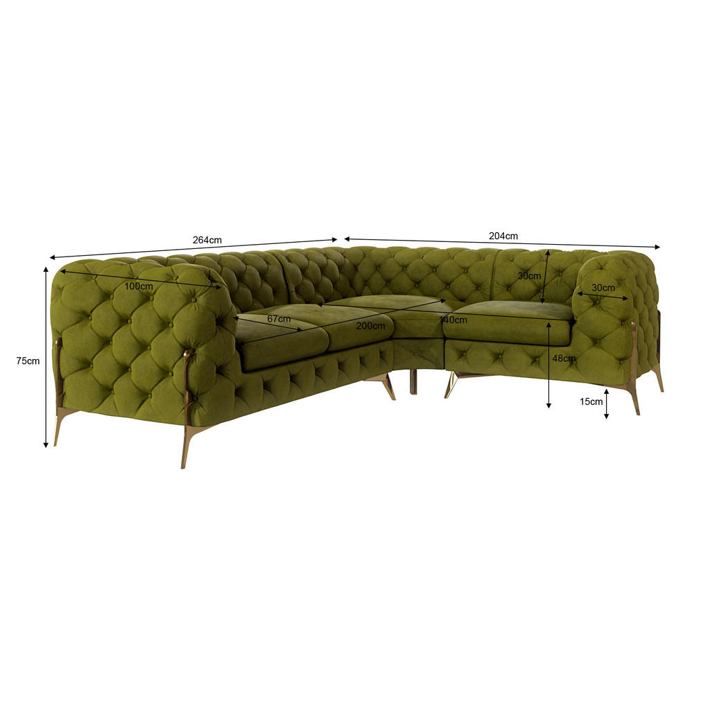 Thumbnail - S-Style Möbel Ecksofa, Olivgrün, Textil, Echtholz,Buche, Birke, 5-Sitzer, Füllung: Polyetherschaumkern, Eckteil, L-Form,...
