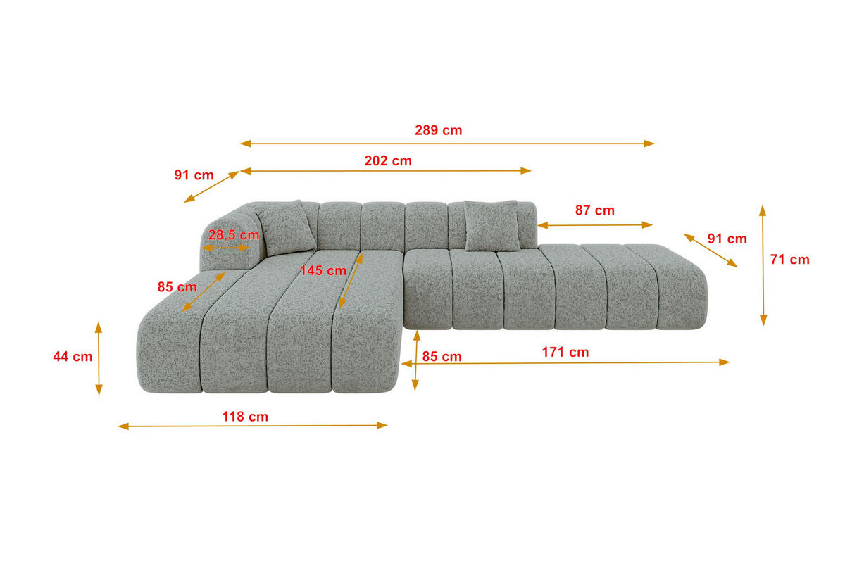 ROHOVÁ SEDAČKA s otomanem, levá BILA-L 289x176x71 Zelená Žinylka - černá/mátově zelená, kompozitní dřevo/textil (176/289cm) - ALTDECOR