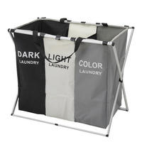 WÄSCHEKORB 3-Fächer Faltbar Aluminiumrahmen Oxford-Gewebe - Schwarz/Weiß, Textil/Metall (66/58/38cm) - Livingandhome