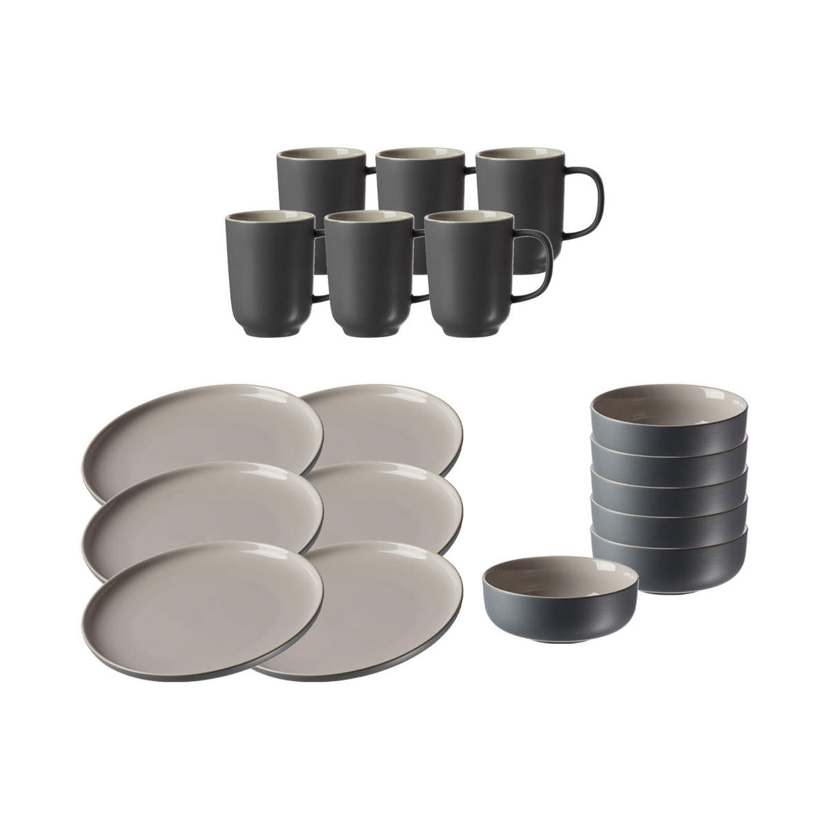 FRÜHSTÜCKSSERVICE Jasper grau 18er Set - Grau, Keramik (1/1/1cm) - Ritzenhoff Breker