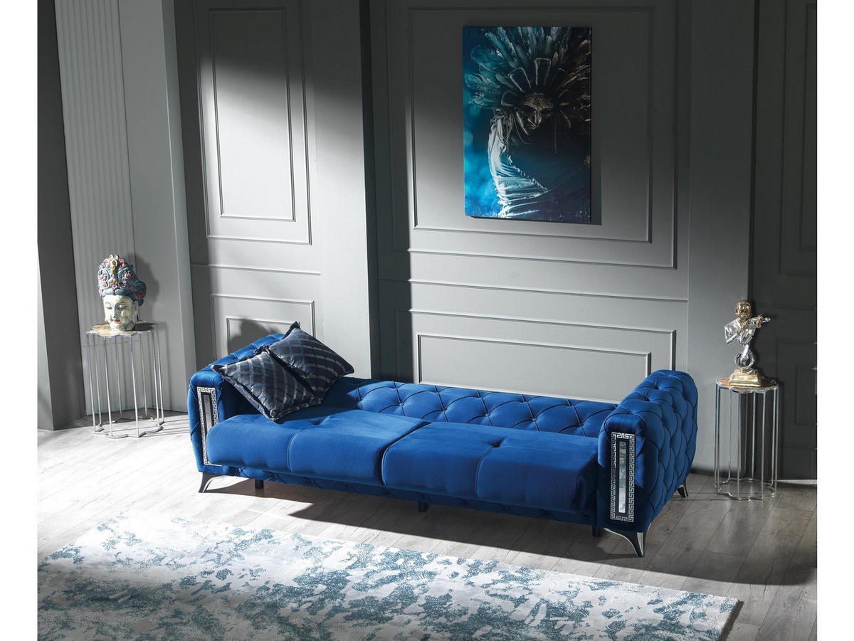 SITZGARNITUR Rosario, Blau Stellvariante 2+2+1 - Blau, Holzwerkstoff/Kunststoff (160/80/100cm)