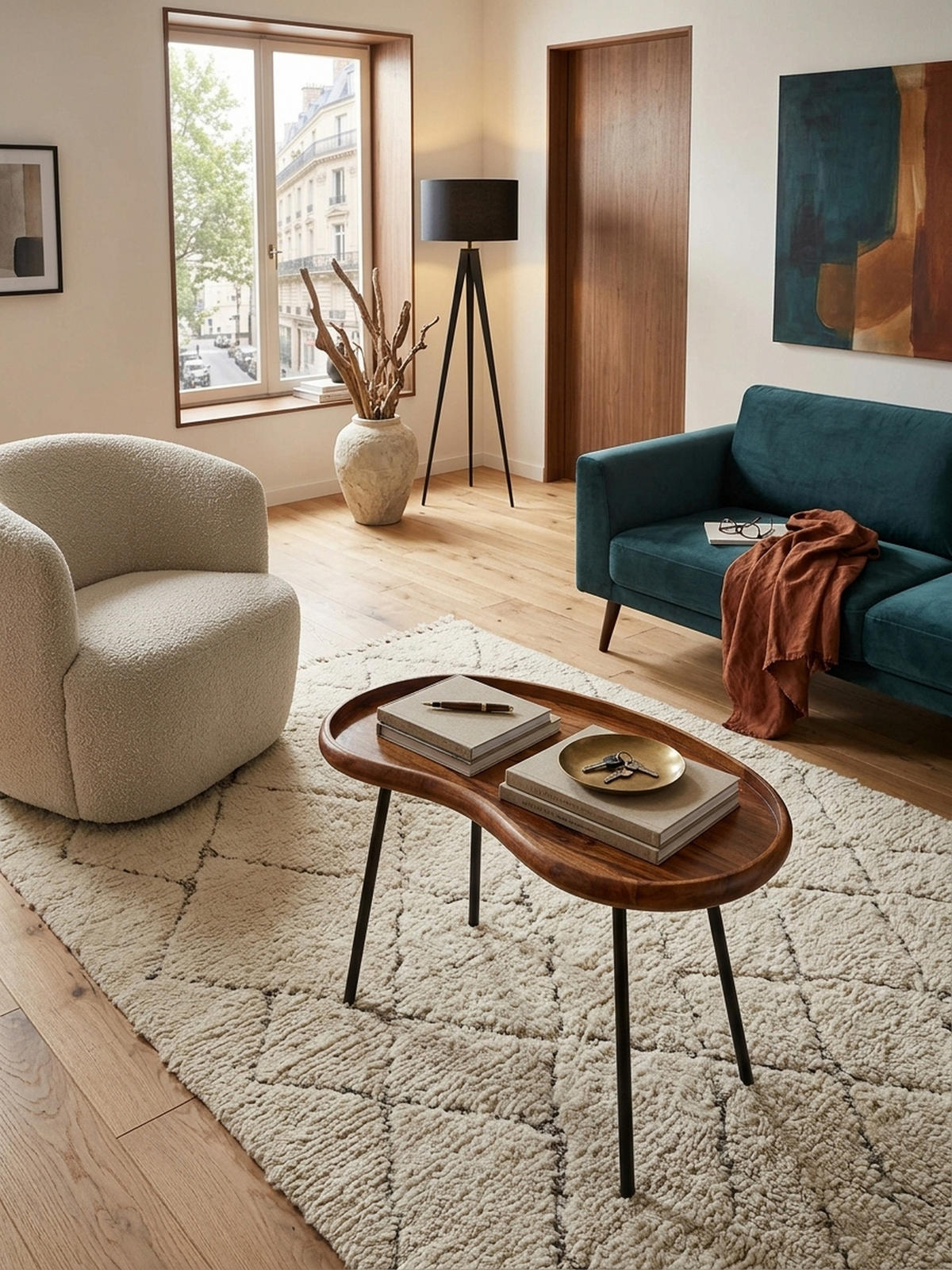 COUCHTISCH Massivholz mit Metallbeinen, Nierenform, Handgefertigt, Braun 71x40x51 cm - Schwarz/Braun, Holz/Metall (40/71/51cm) - KADIMA DESIGN