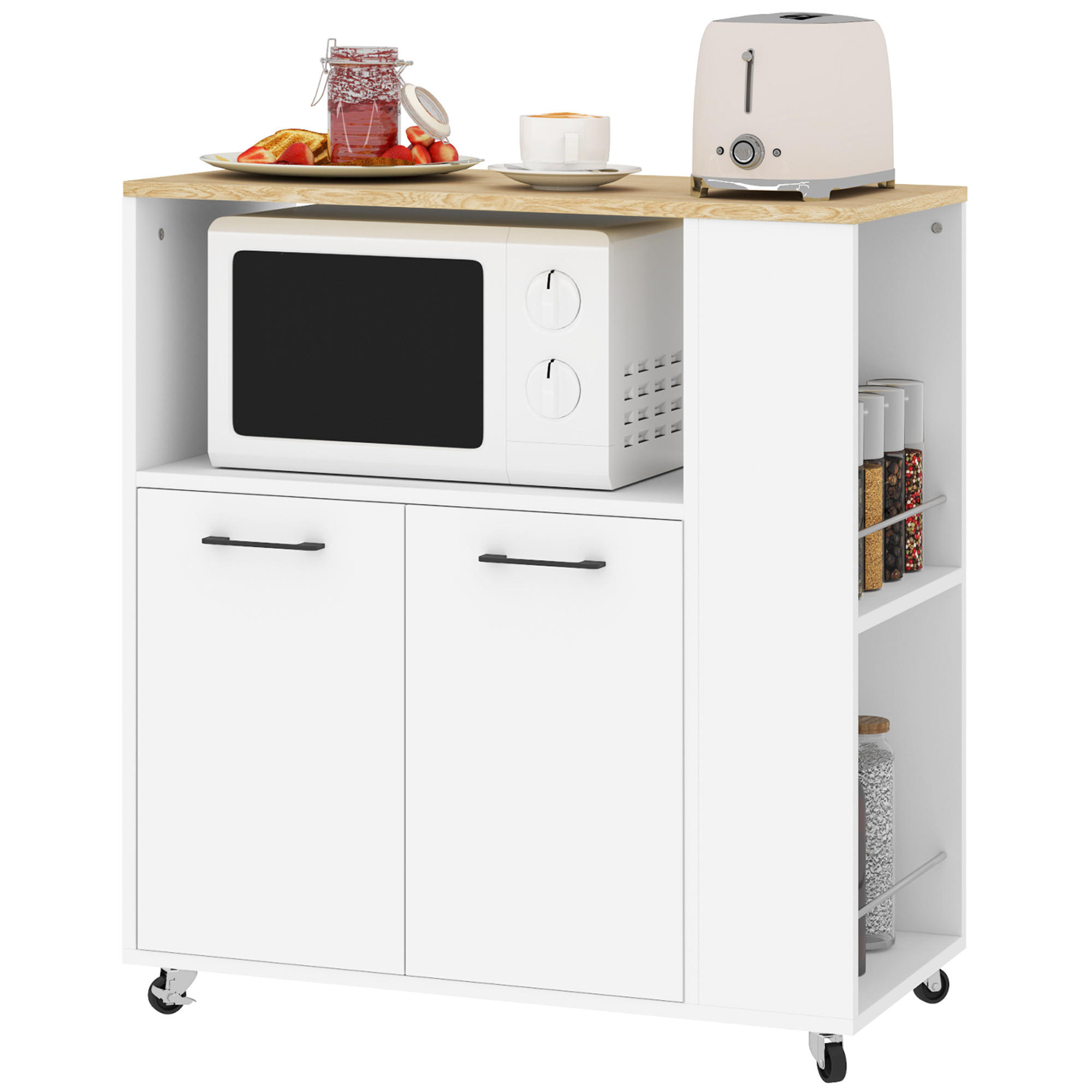 KÜCHENWAGEN, Holz-Wagen mit Schrank, 75 x 40 x 80,5 cm, Eiche Weiß - Multicolor, Metall (75/80.5/40cm) - FORIOUS