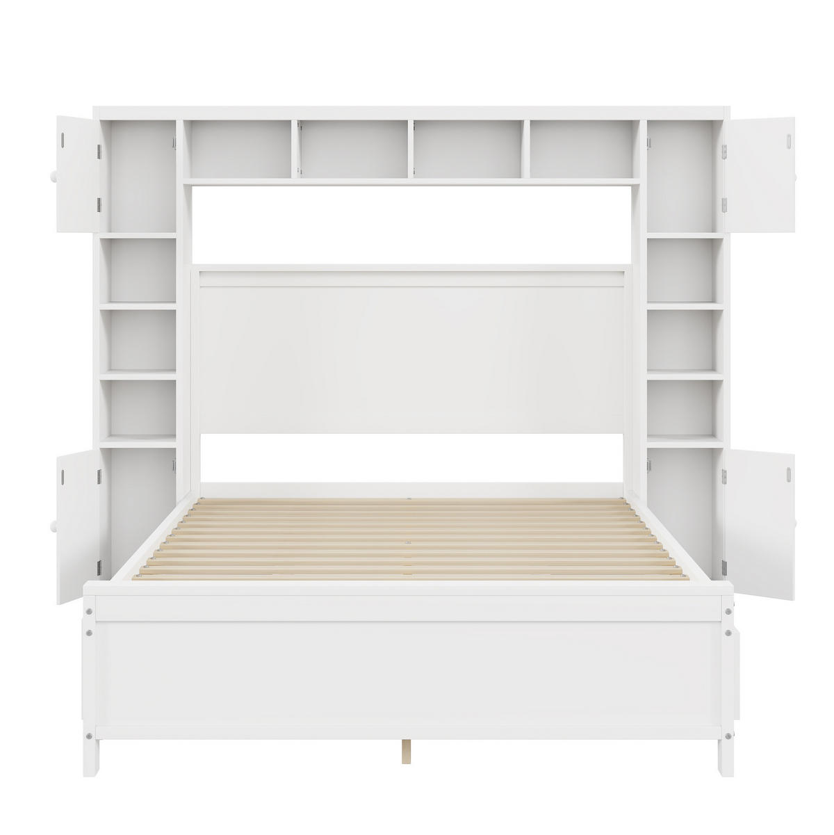 STAURAUMBETT 140x200 cm Weiß mit 4 Schubladen, Stauschrank und Lattenrost - Weiß, Holzwerkstoff (140/200cm) - Modfu