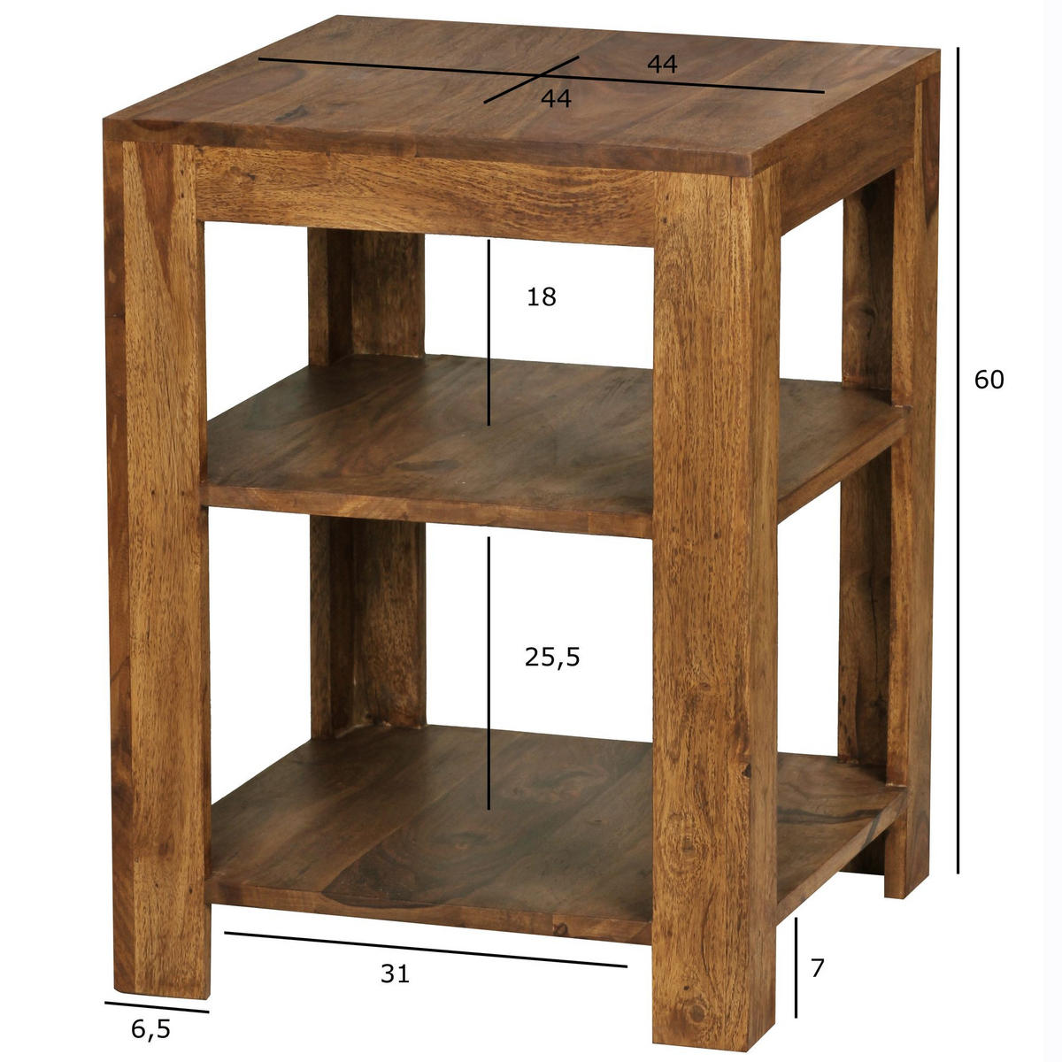 STANDREGAL SYLVIA Sheesham Bücherregal - Braun, Holz (44/60/44cm) - tinkaro