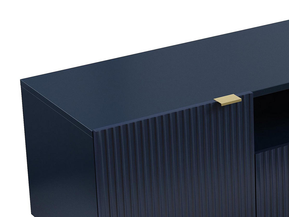 TV-MÖBEL mit 2 Türen, 2 Schubladen & 2 Ablagefächern - MDF & Stahl - Blau & Goldfarben - YESINIA - Blau, Holz (190/55/45cm) - Vente-Unique