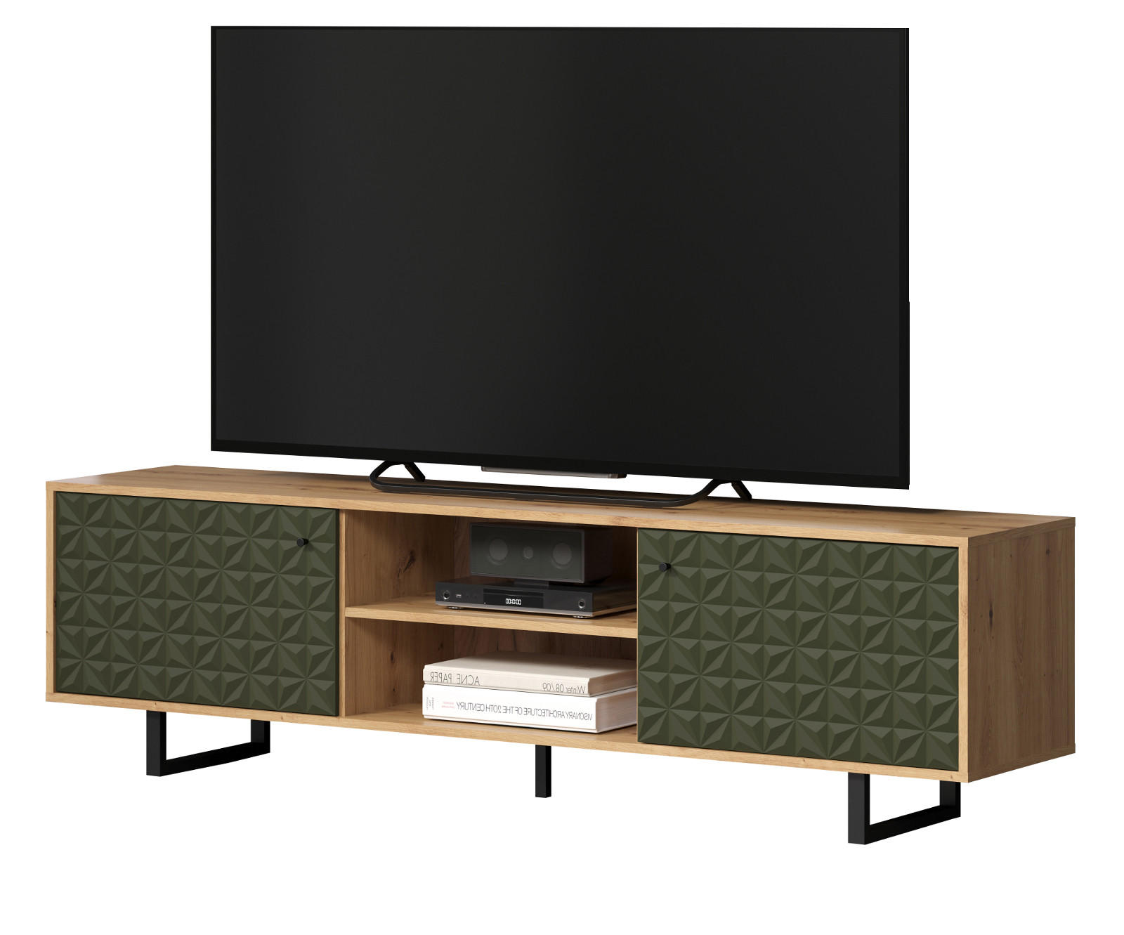 Top.Furn Tv-Lowboard Grün, Eiche Artisan 184x52x40 cm