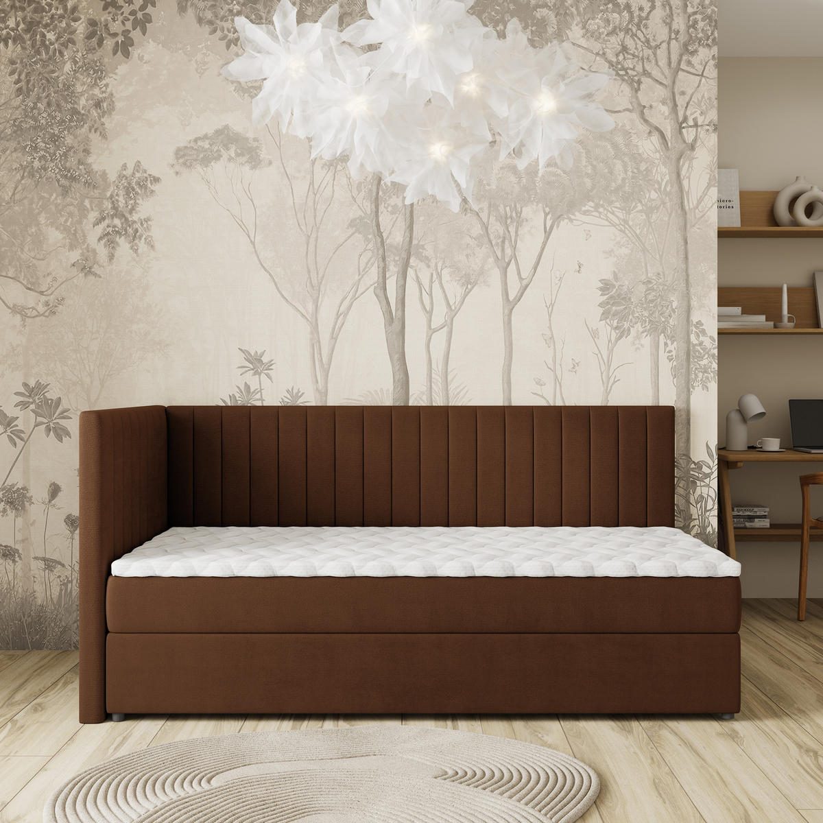 BOXBETT ARIS 100x200 cm mit Matratze und Topper, H2+H3 - Braun - Braun, Holz (100/200cm) - MASSENO