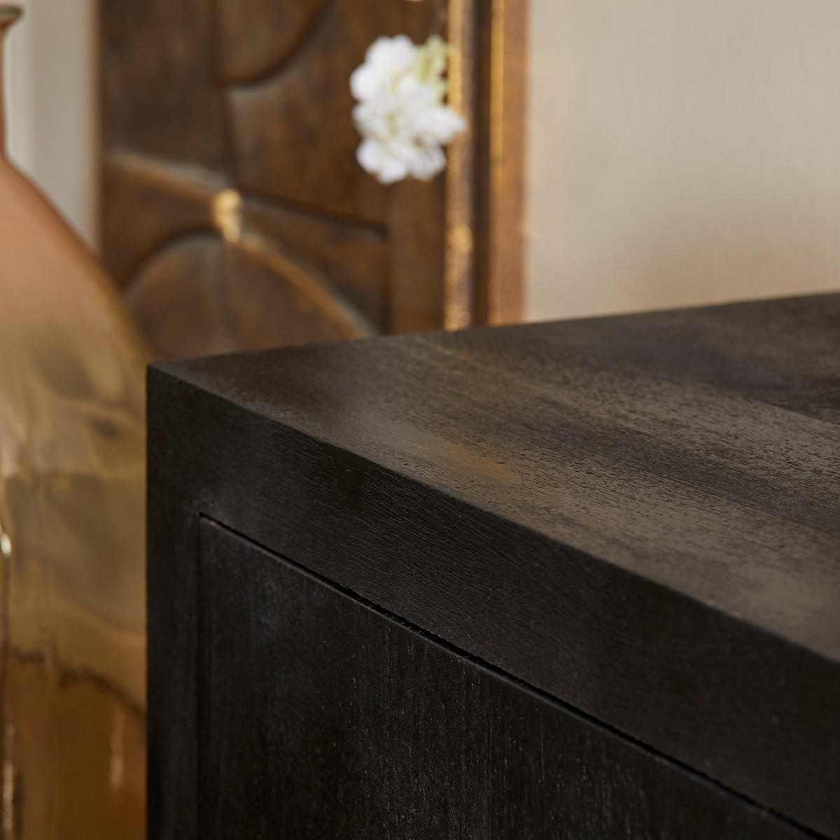 LOWBOARD Leuven Mangoholz 200 cm / 45 cm Schwarz - Schwarz, Holz (200/46/42cm) - Villa Möbel