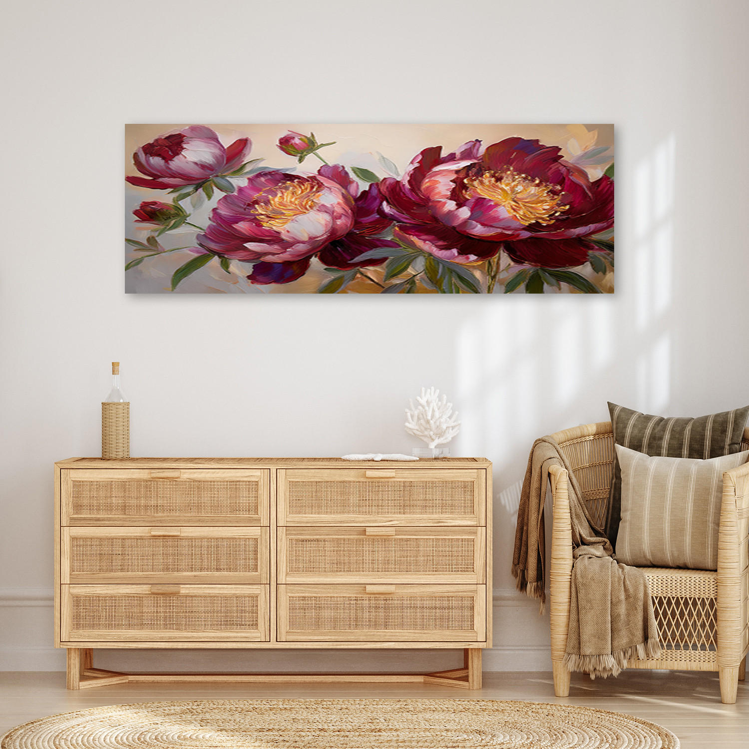 WANDBILD pfingstrosen blüht rote natur - Rot, Textil (90/30cm) - Feeby