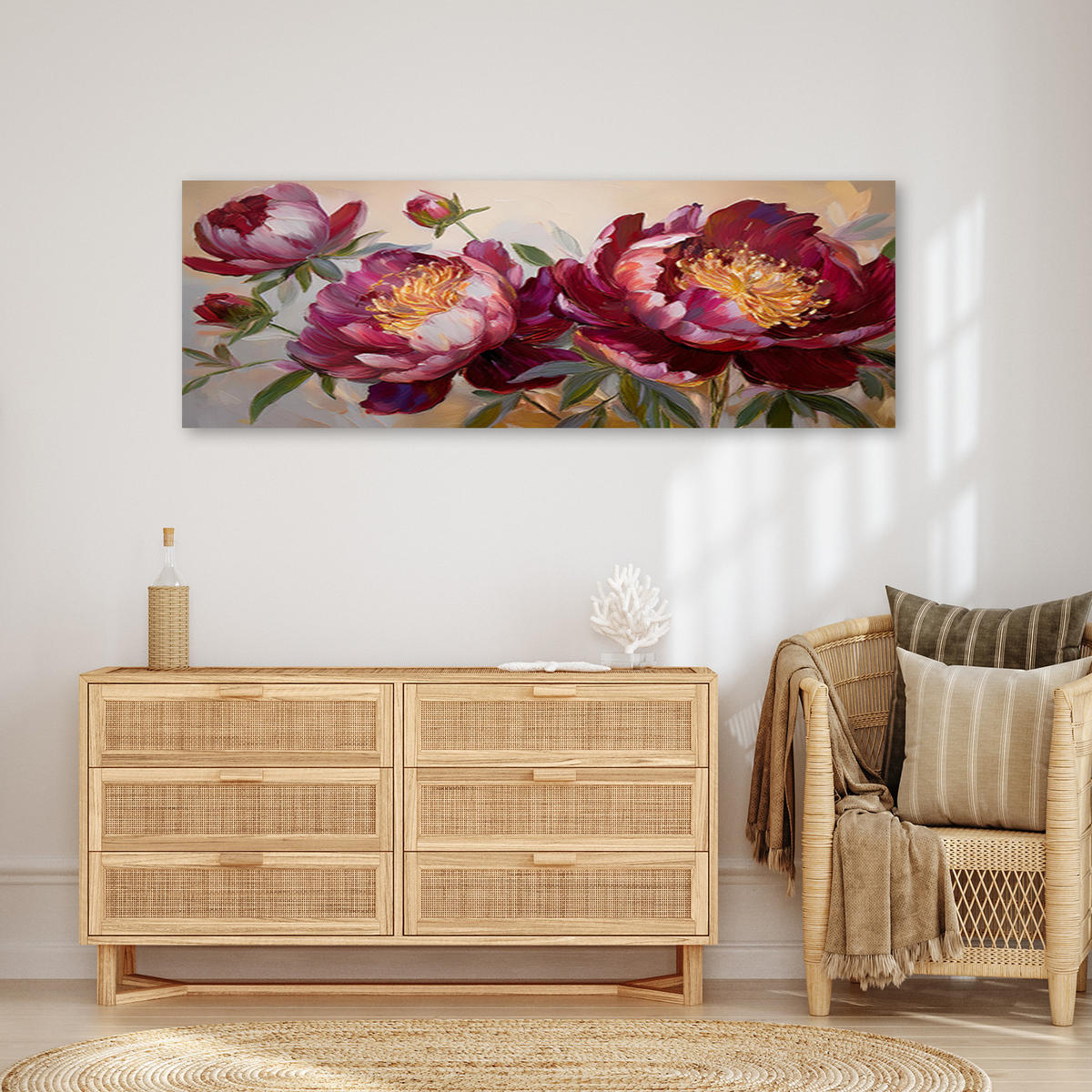 WANDBILD pfingstrosen blüht rote natur - Rot, Textil (90/30cm) - Feeby