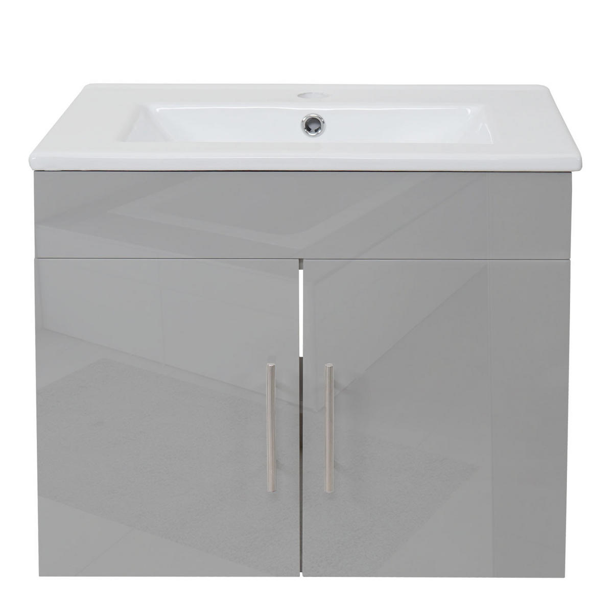 WASCHBECKEN + UNTERSCHRANK Hochglanz Hellgrau - Grau, Holzwerkstoff (61/50/48cm) - MCW