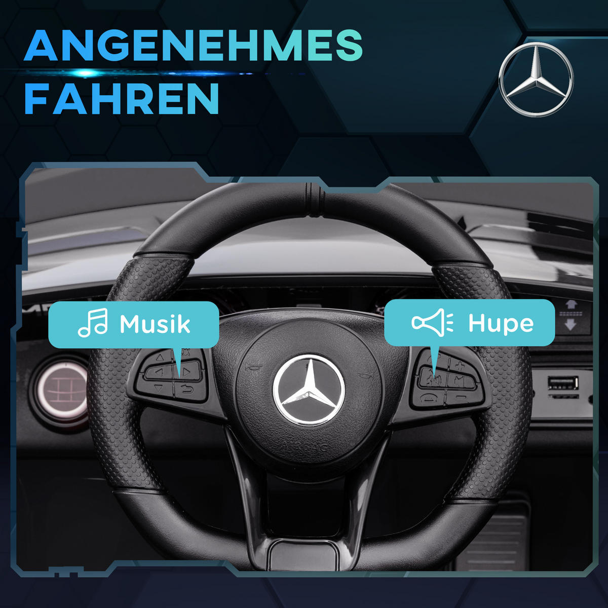 ELEKTRO-KINDERAUTO, Mercedes, 3-5 km/h, Fernbedienung, Licht & Musik, Schwarz - Schwarz, Kunststoff/Metall (108/67/46cm) - AIYAPLAY