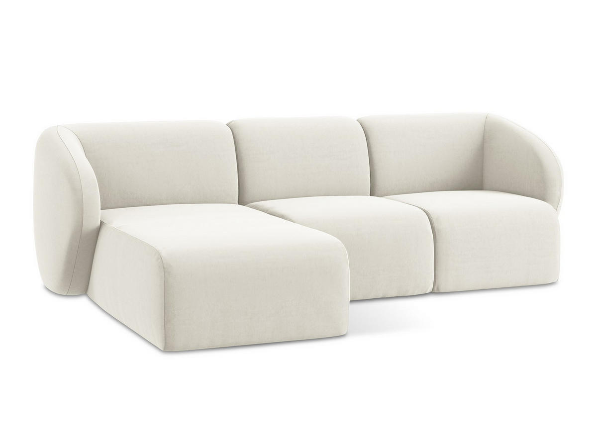 ECKSOFA Links Samt Stoff Beige - Creme/Schwarz, Holzwerkstoff/Kunststoff (248/166cm) - Makamii