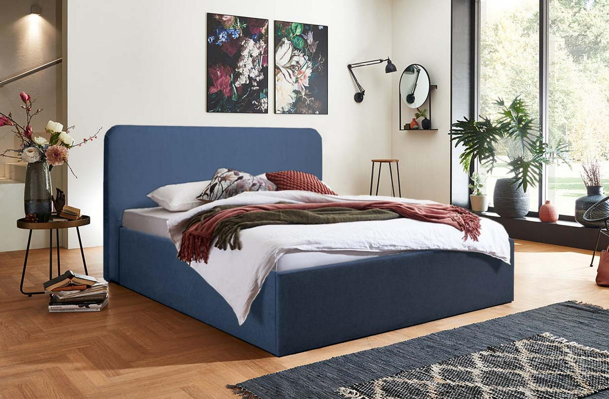 POLSTERBETT Mailand Blau 120 x 200 x 40 cm Stauraum ohne hydraulische Funktion Ohne Matratze und Lattenrost - Blau, Holz (120/200cm) - Halmon Schlafkomfort Betten 