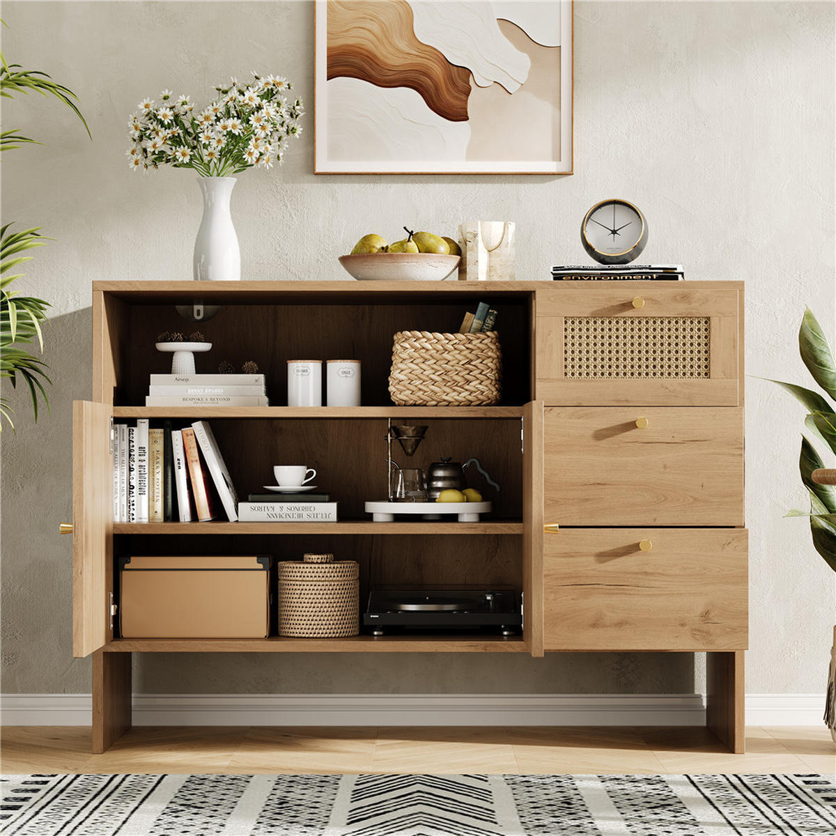 SIDEBOARD 105x76x40 cm Küchenschrank 3 Schubladen - Naturfarben, Holz (105/76/40cm) - Kaket