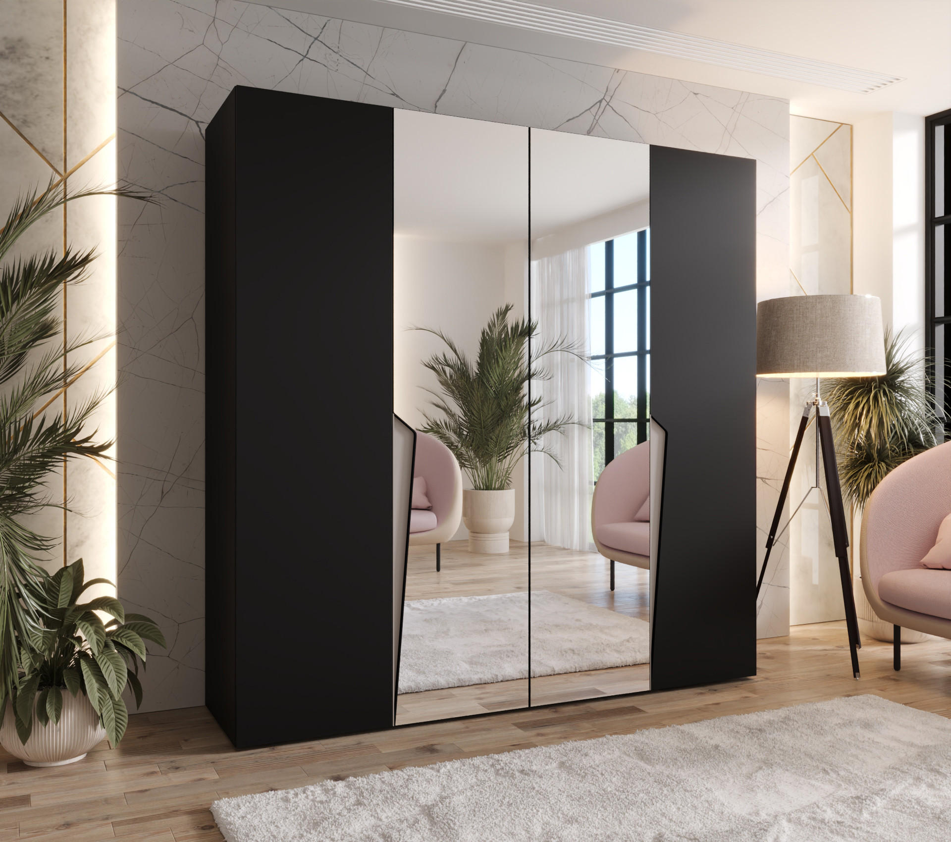 DREHTÜRENSCHRANK 202/200/52 4-türig - Beige/Schwarz, Holz/Metall (200/202/52cm) - Abiks Möbel