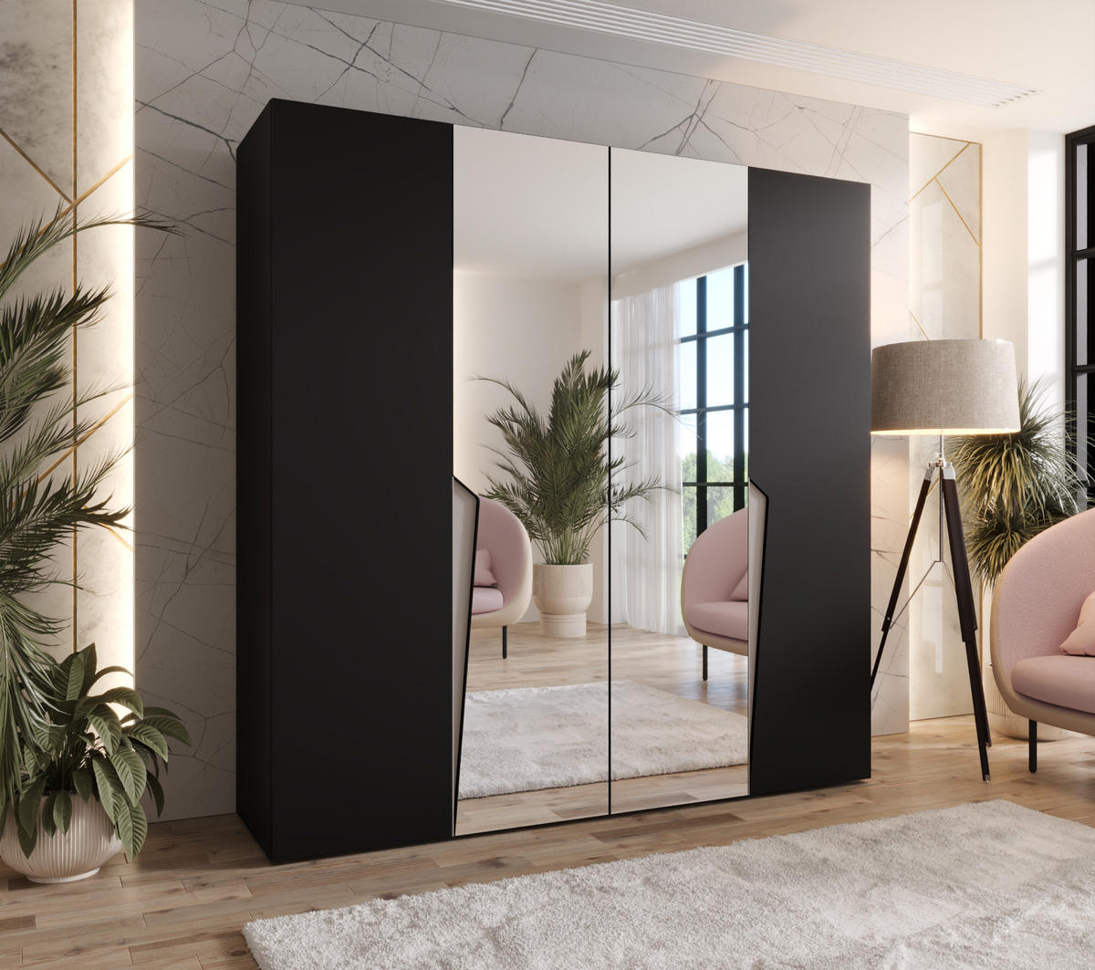 DREHTÜRENSCHRANK 202/200/52 4-türig - Beige/Schwarz, Holz/Metall (200/202/52cm) - Abiks Möbel