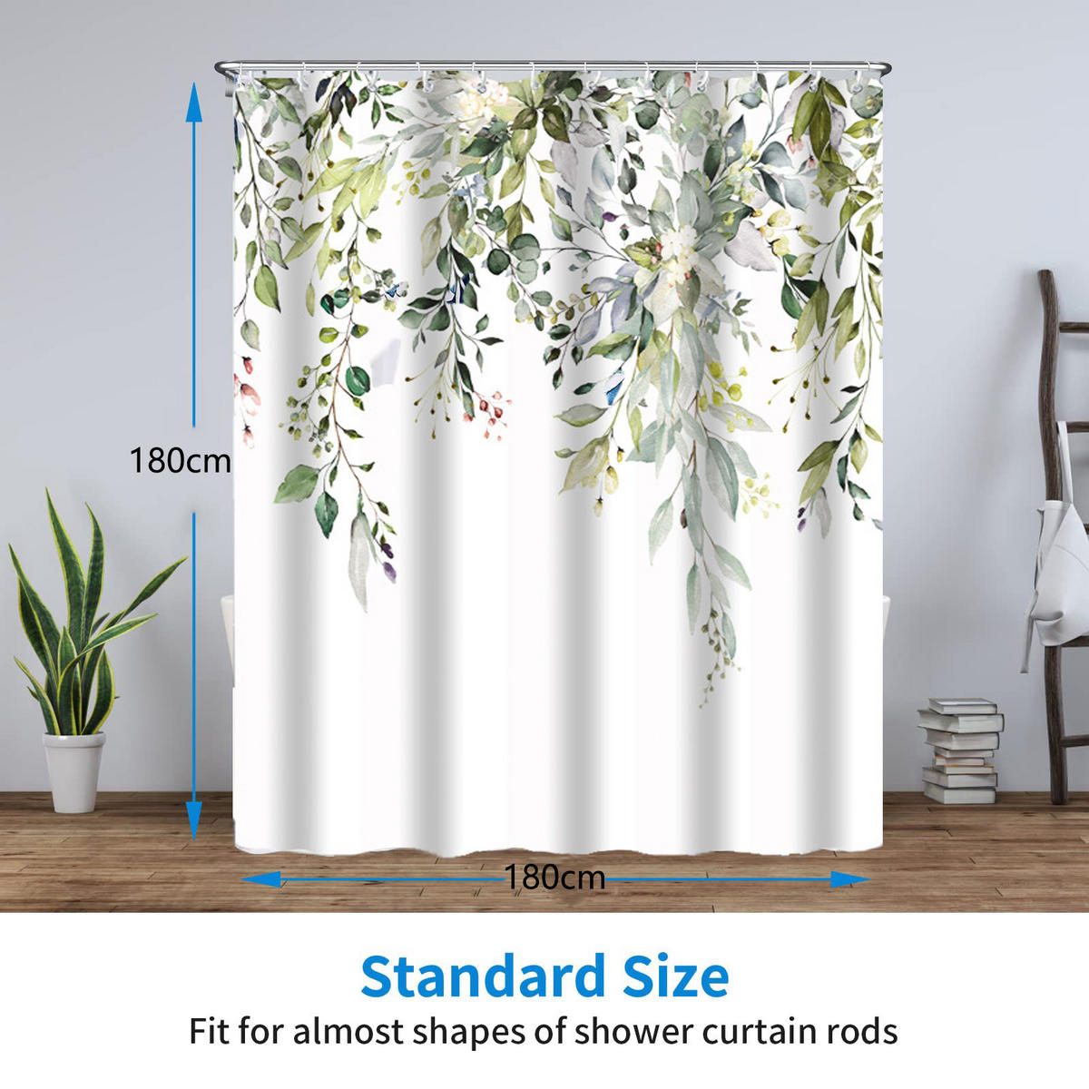 DUSCHVORHANG Grün Polyester Digitaldruck wasserdicht mit Haken ohne Bohren - Grün, Textil (180/180cm) - MCBOSON
