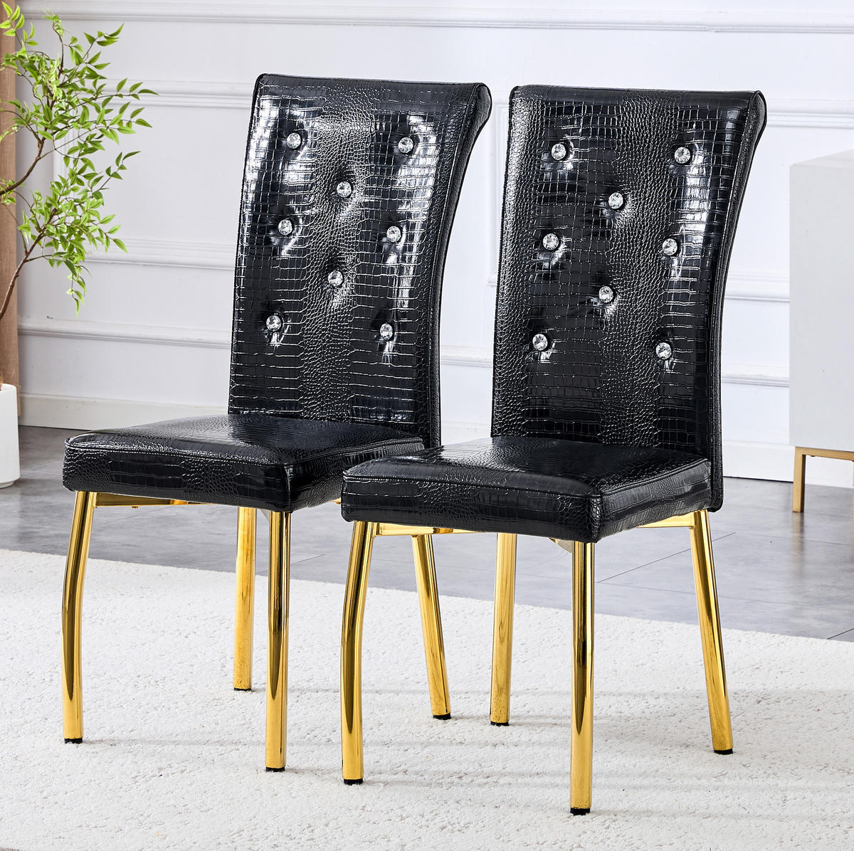 ESSZIMMERSTUHL 2er-Set PVC Schwarz Gold - Goldfarben, Metall (42/101/61.8cm) - Meubliv